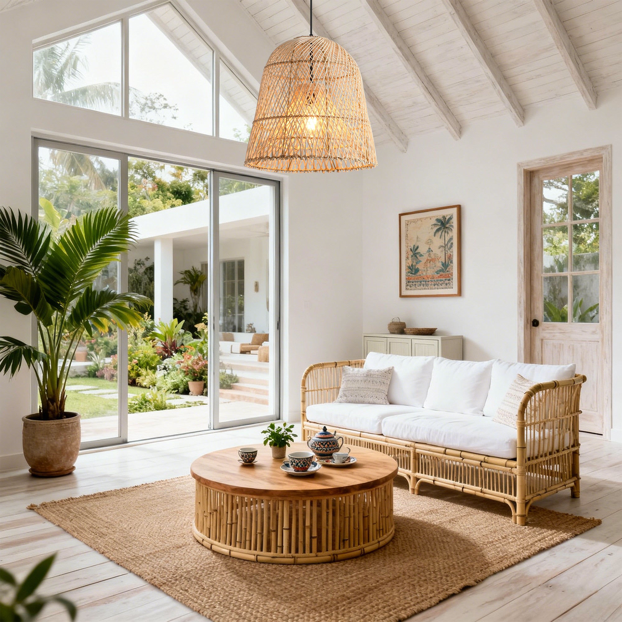 18" Tobias Bohemian Handwoven Rattan Island Pendant Light