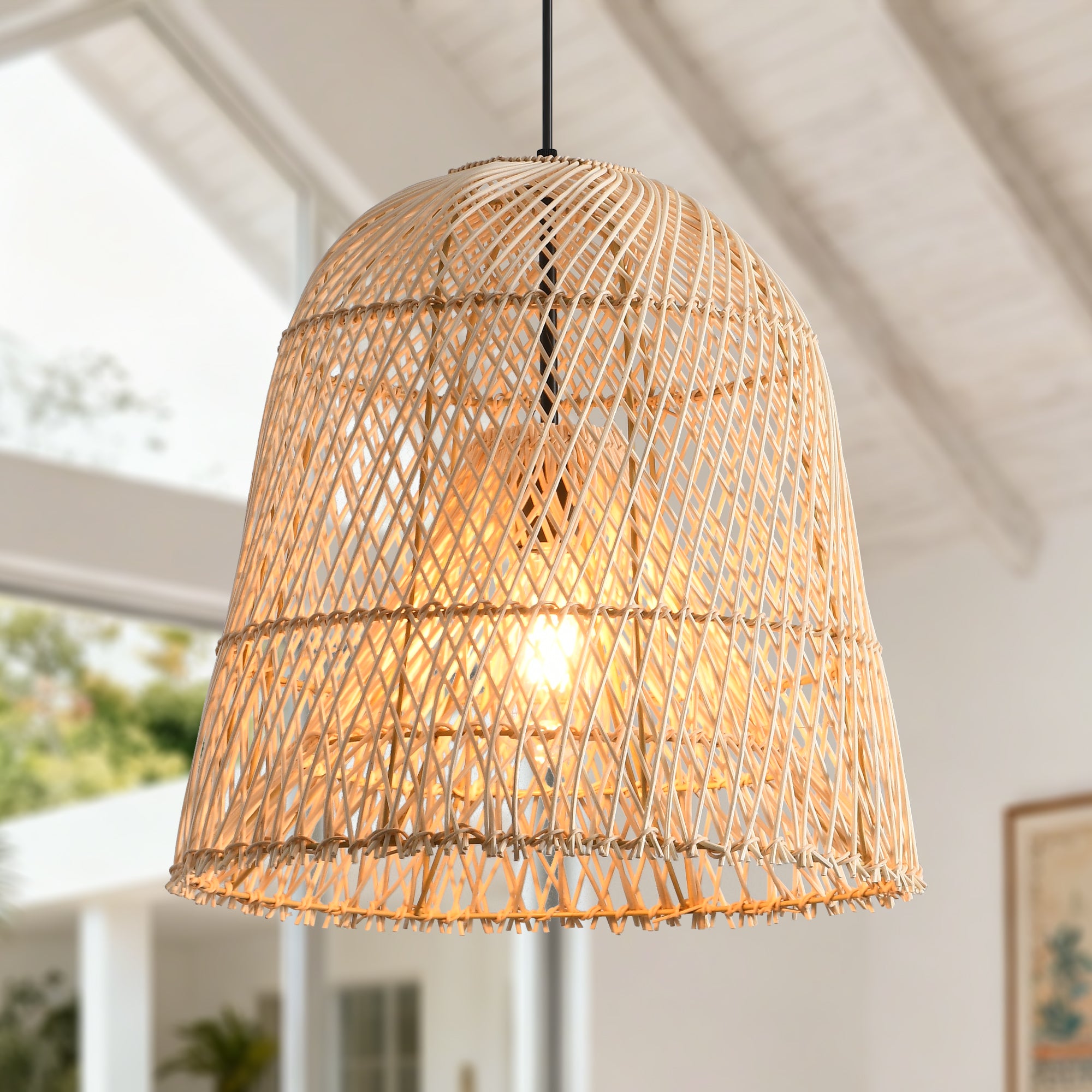 18" Tobias Bohemian Handwoven Rattan Island Pendant Light