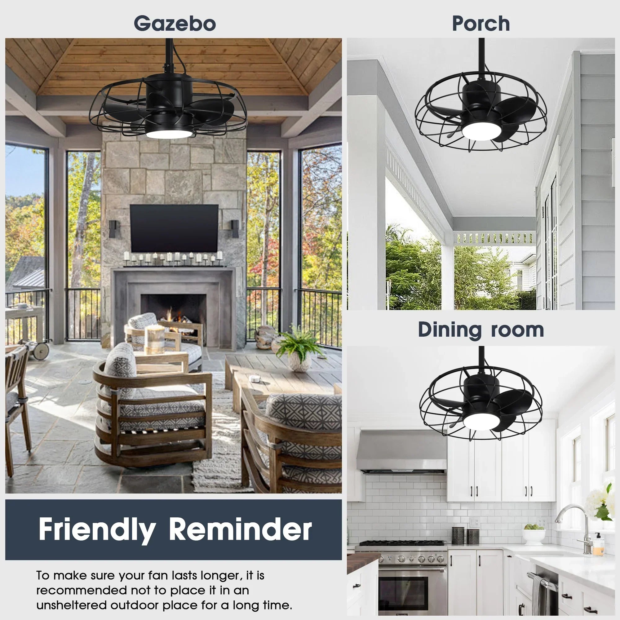 20 Inch Vistula Outdoor DC Motor Black Industrial Hanging Buckle Downrod Ceiling Fan with Light