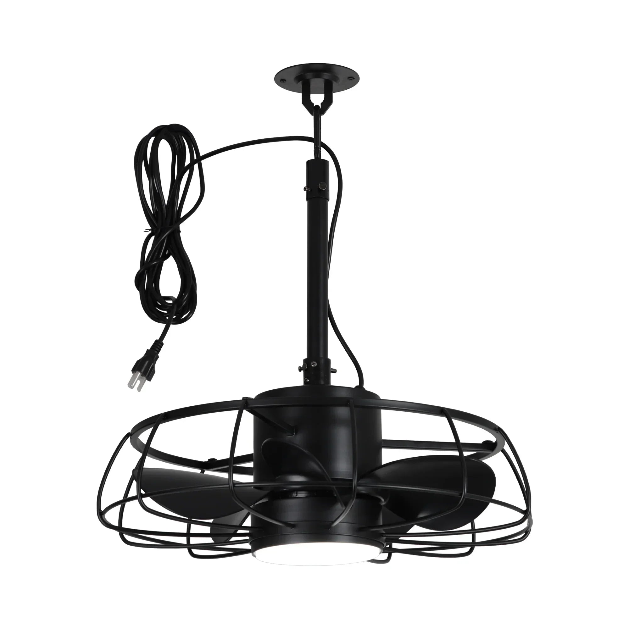 20 Inch Vistula Outdoor DC Motor Black Industrial Hanging Buckle Downrod Ceiling Fan with Light