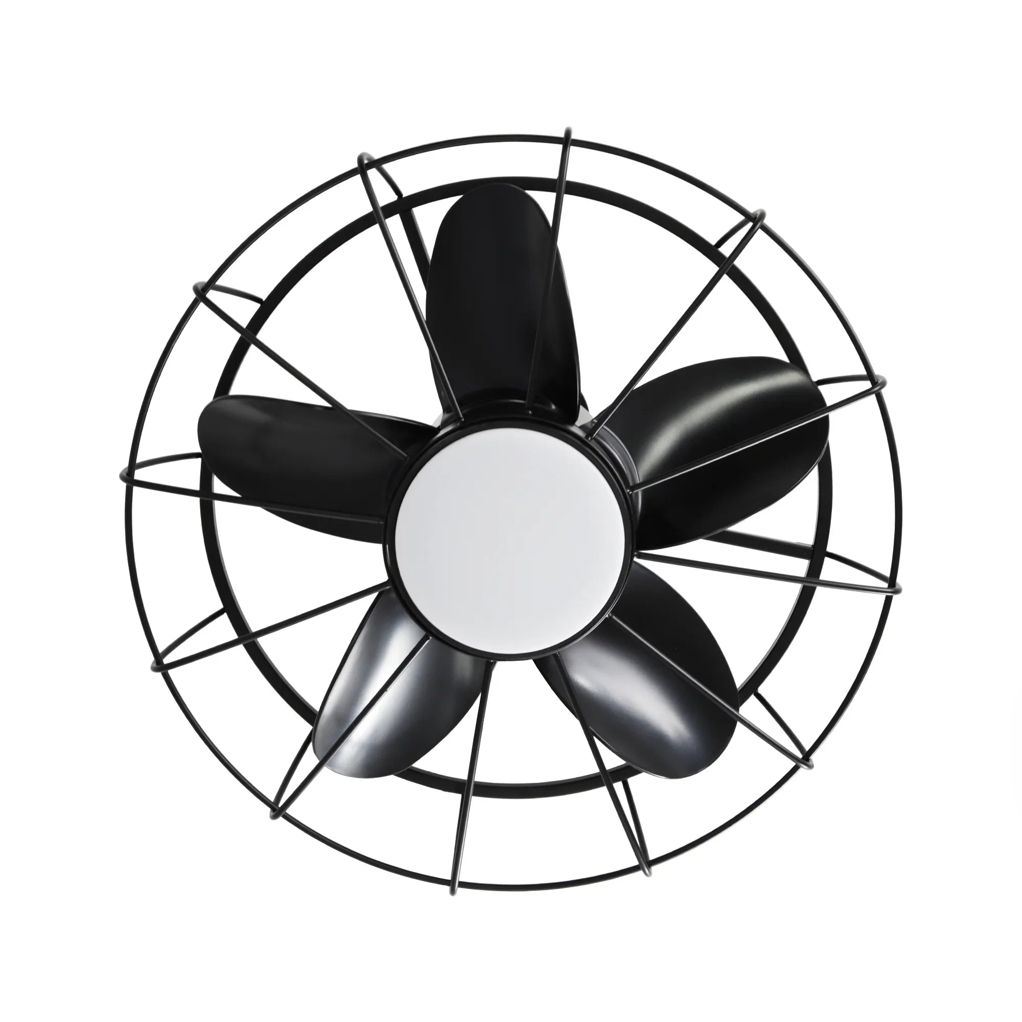 Ventilador de techo industrial Vistula de 20 pulgadas con motor de CC para exteriores, color negro, con hebilla colgante y varilla bajante, con luz
