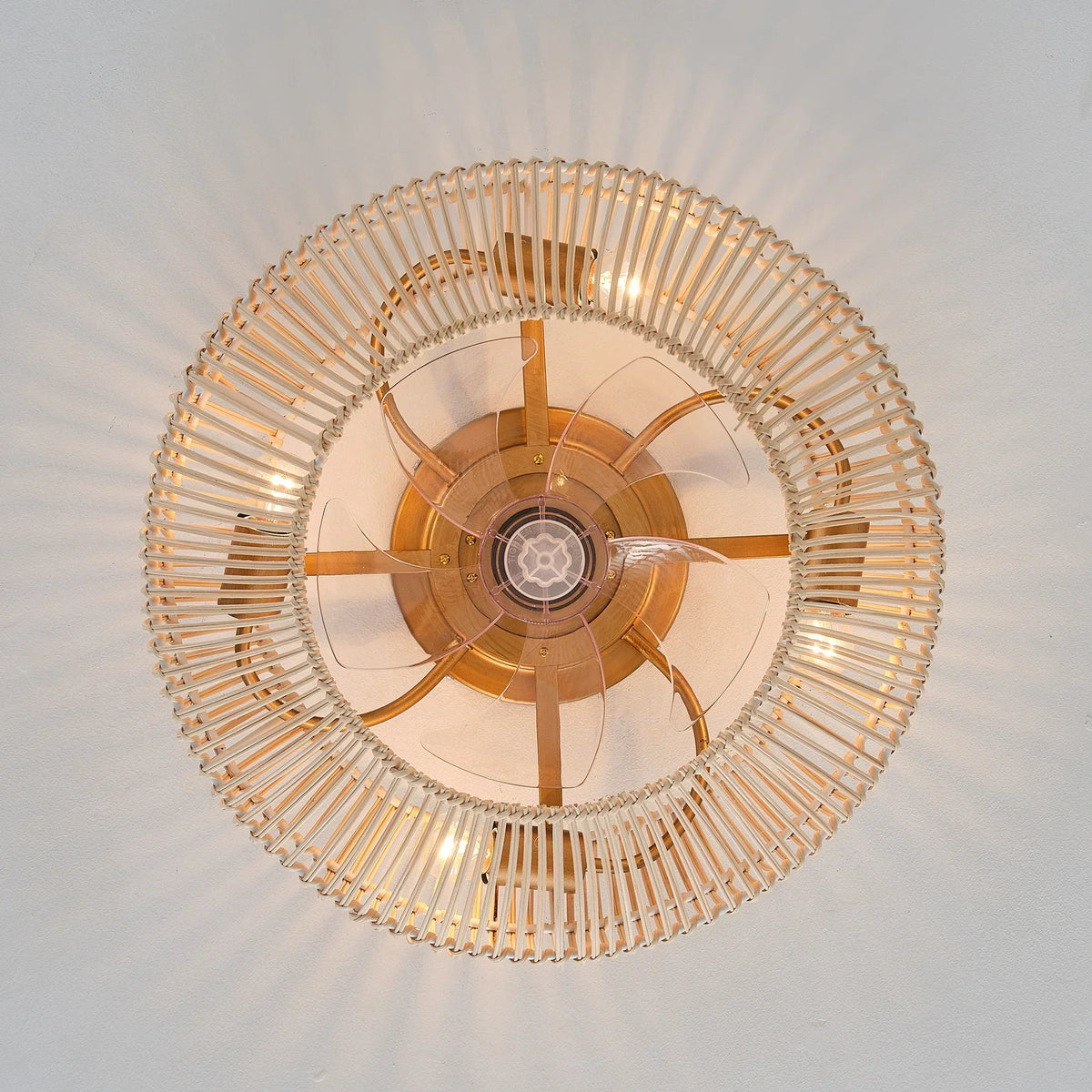 20 Inch Mandy Retro Golden Flush Mount Ceiling Fan with Light and Remote Control