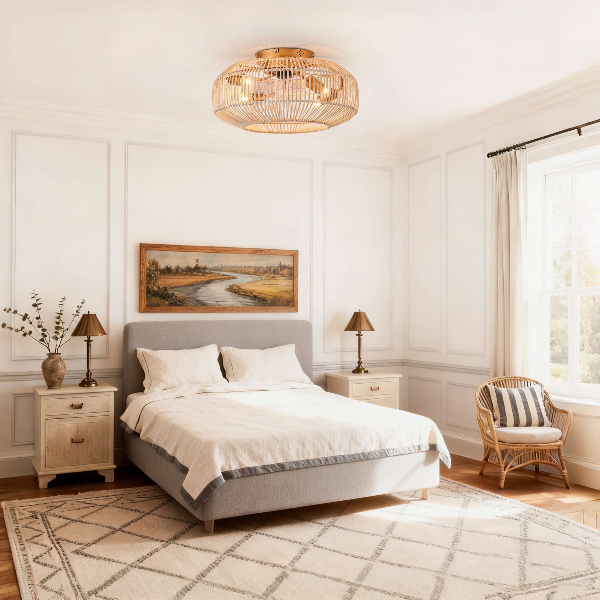 20 Inch Mandy Retro Golden Flush Mount Ceiling Fan with Light and Remote Control