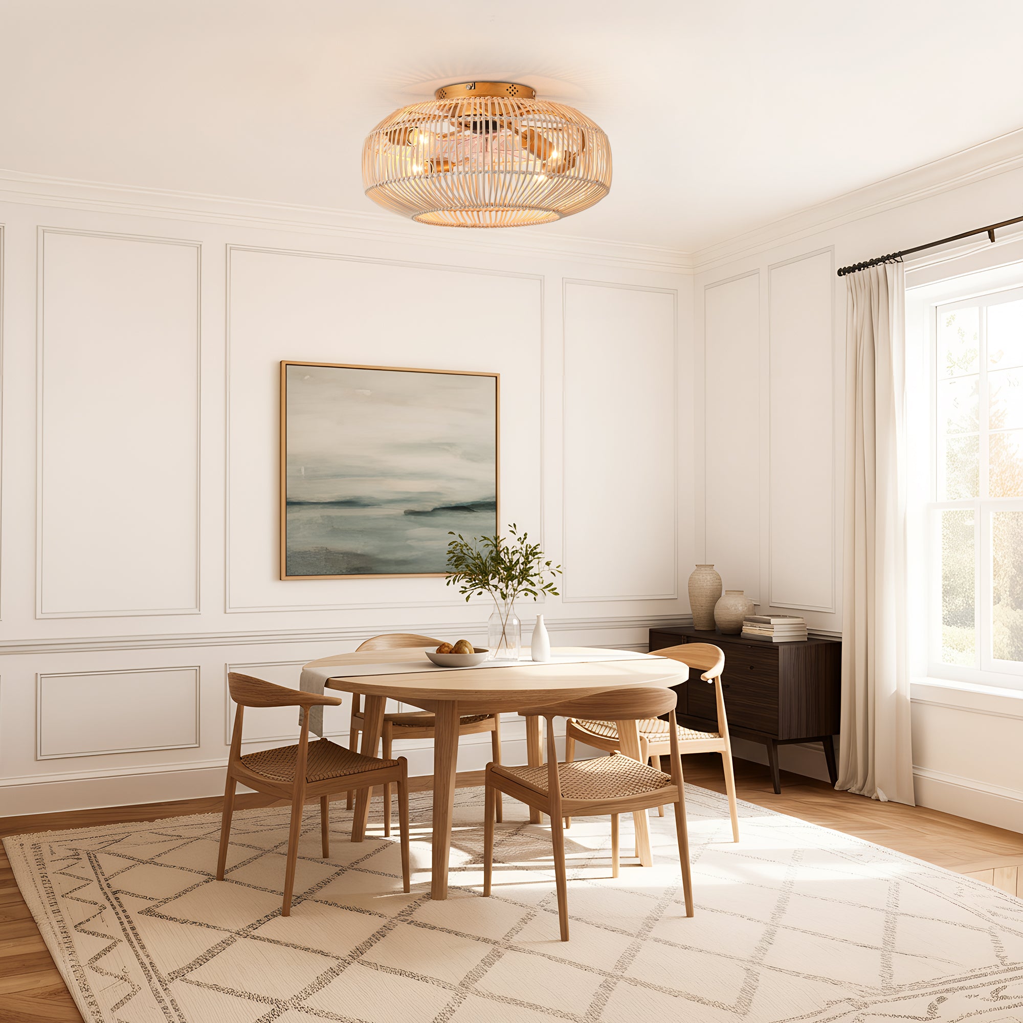 20 Inch Mandy Retro Golden Flush Mount Ceiling Fan with Light and Remote Control