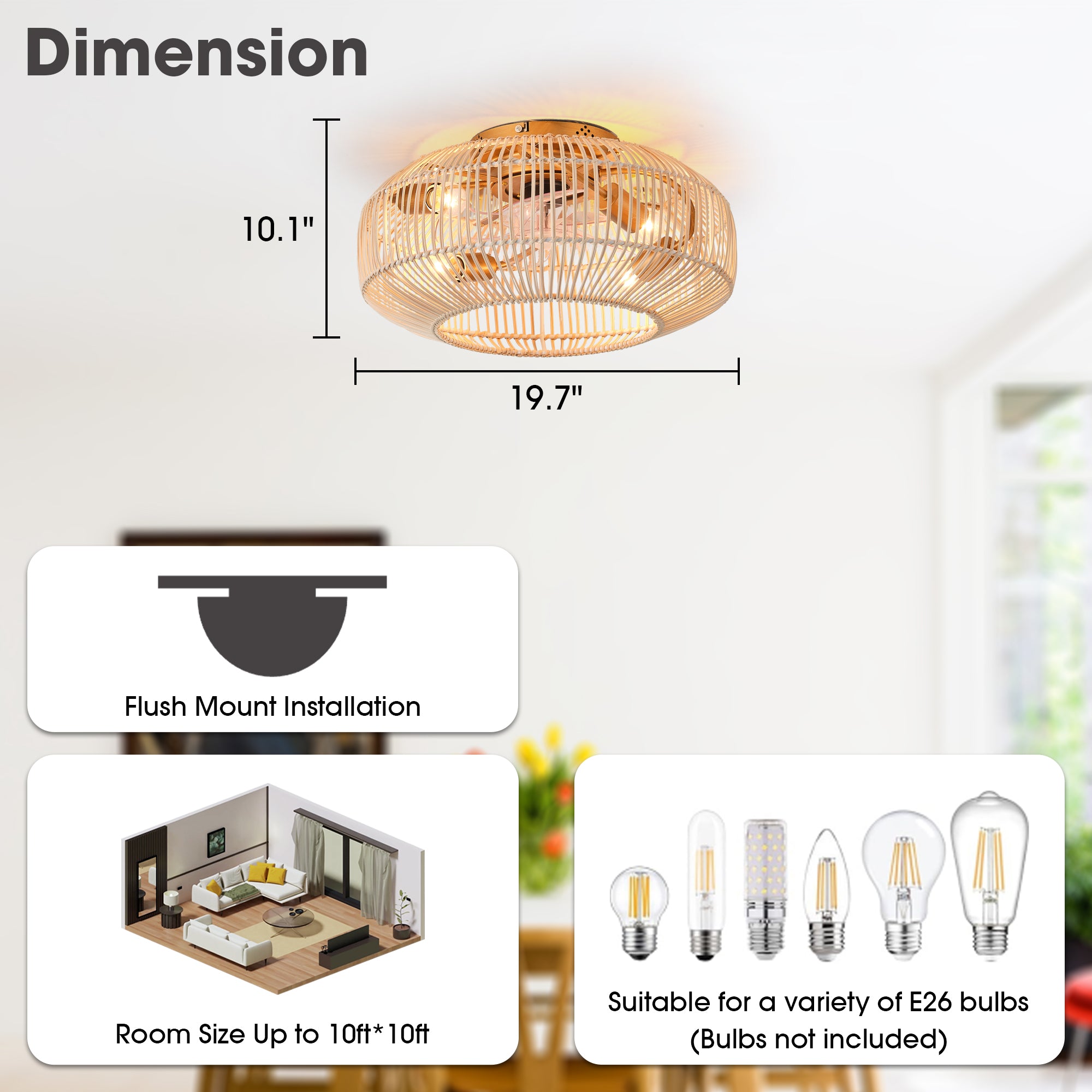 20 Inch Mandy Retro Golden Flush Mount Ceiling Fan with Light and Remote Control
