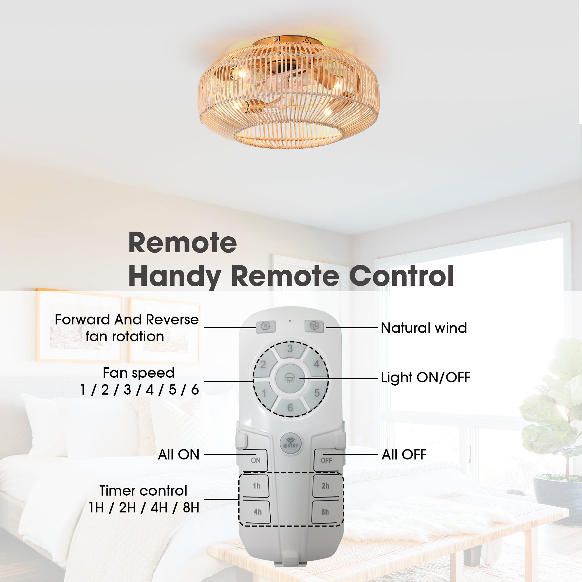 20 Inch Mandy Retro Golden Flush Mount Ceiling Fan with Light and Remote Control