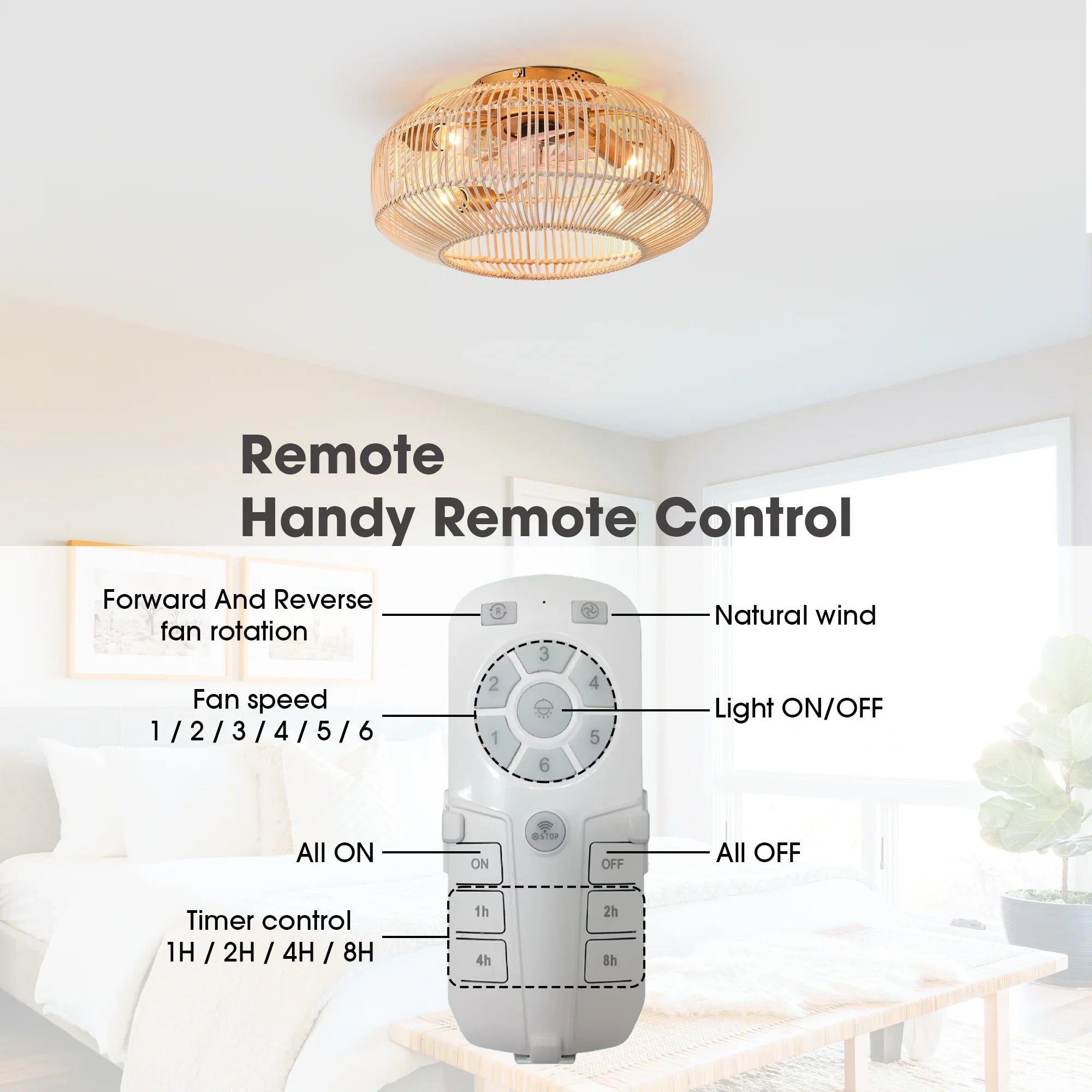 20 Inch Mandy Retro Golden Flush Mount Ceiling Fan with Light and Remote Control