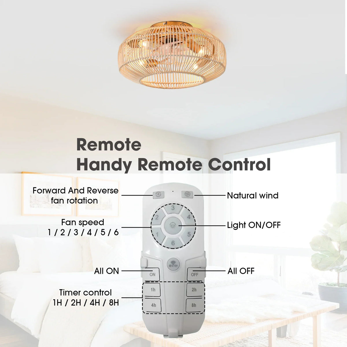 20 Inch Mandy Retro Golden Flush Mount Ceiling Fan with Light and Remote Control