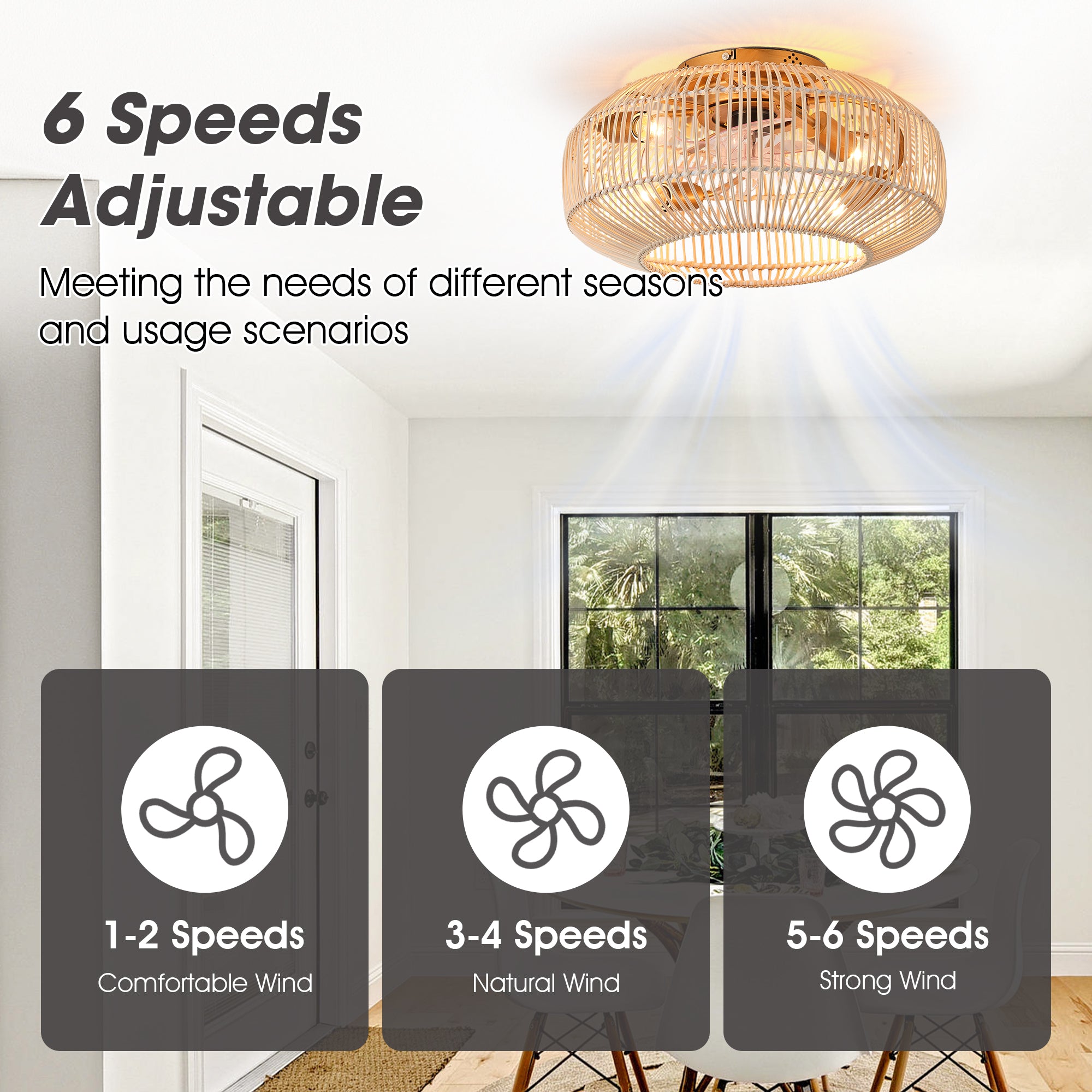 20 Inch Mandy Retro Golden Flush Mount Ceiling Fan with Light and Remote Control