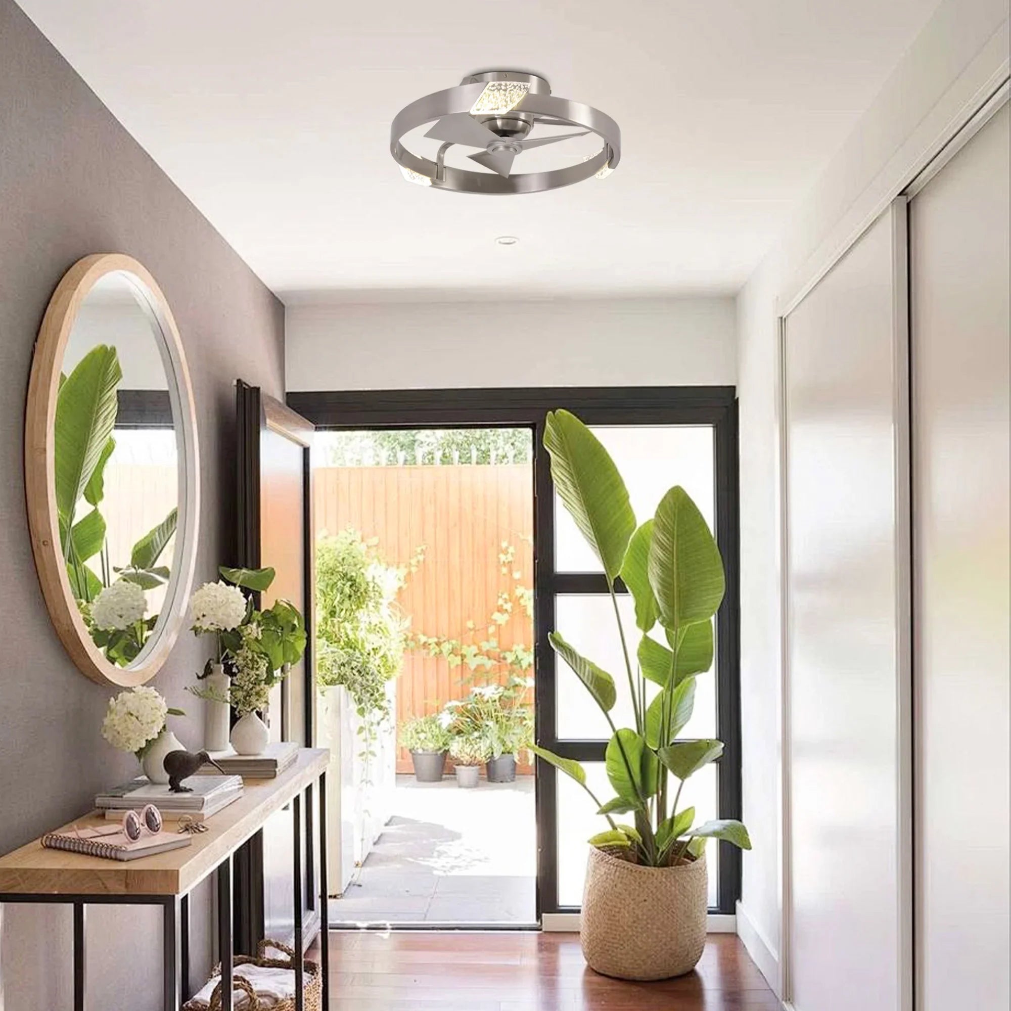 20 Inch Hazel Satin Nickel Flush Mount LED Ceiling Fan with Remote Control