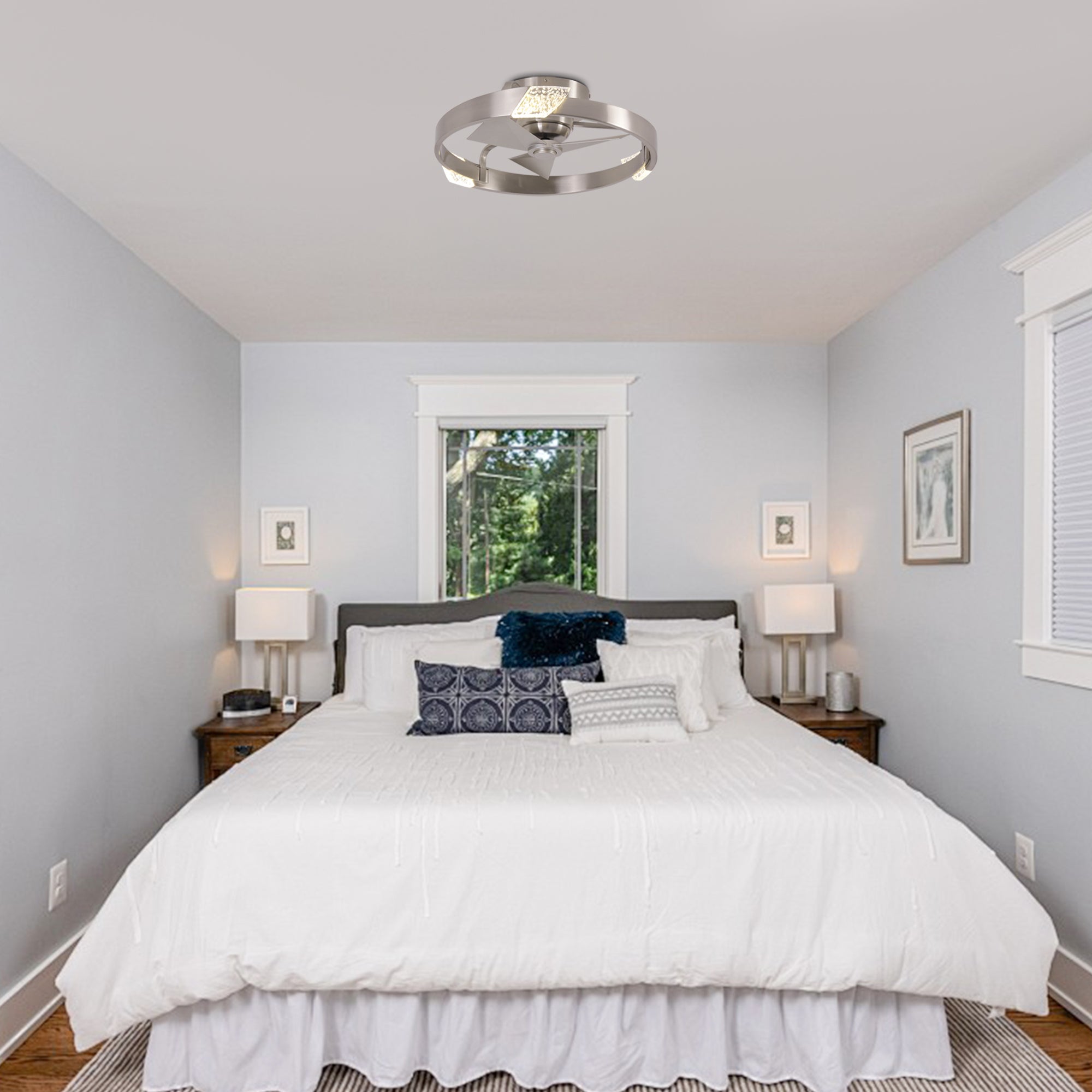 20 Inch Hazel Satin Nickel Flush Mount LED Ceiling Fan with Remote Control