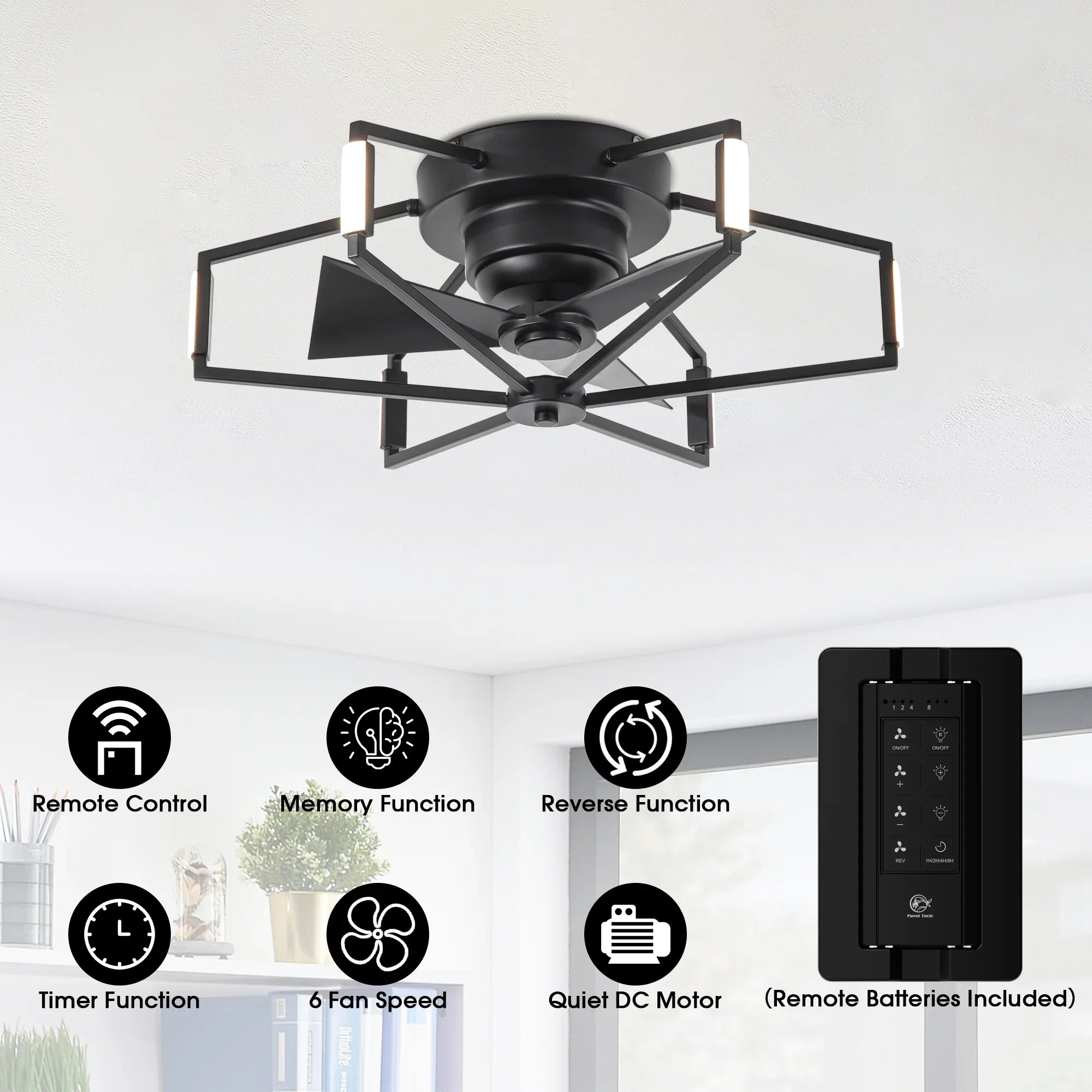 21 Inch Wade Black Industrial Flush Mount LED Ceiling Fan