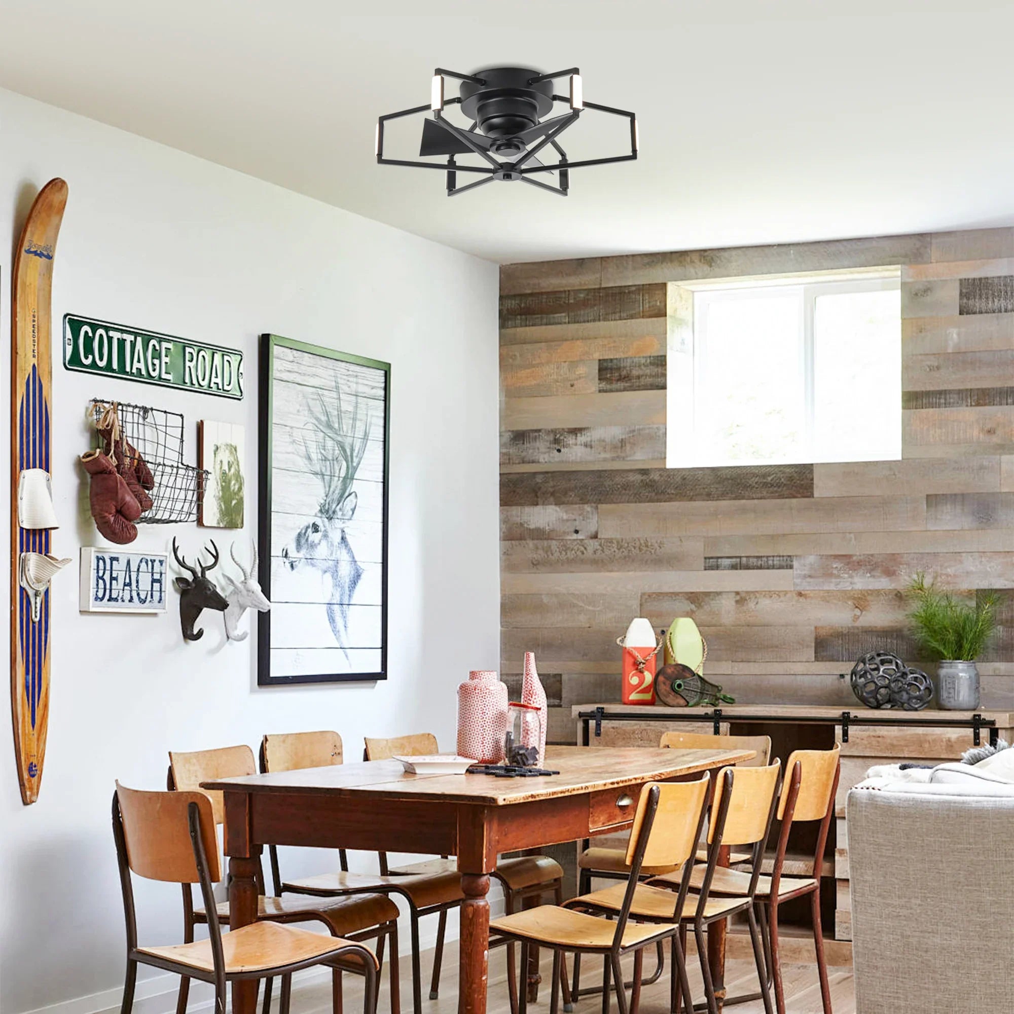 21 Inch Wade Black Industrial Flush Mount LED Ceiling Fan