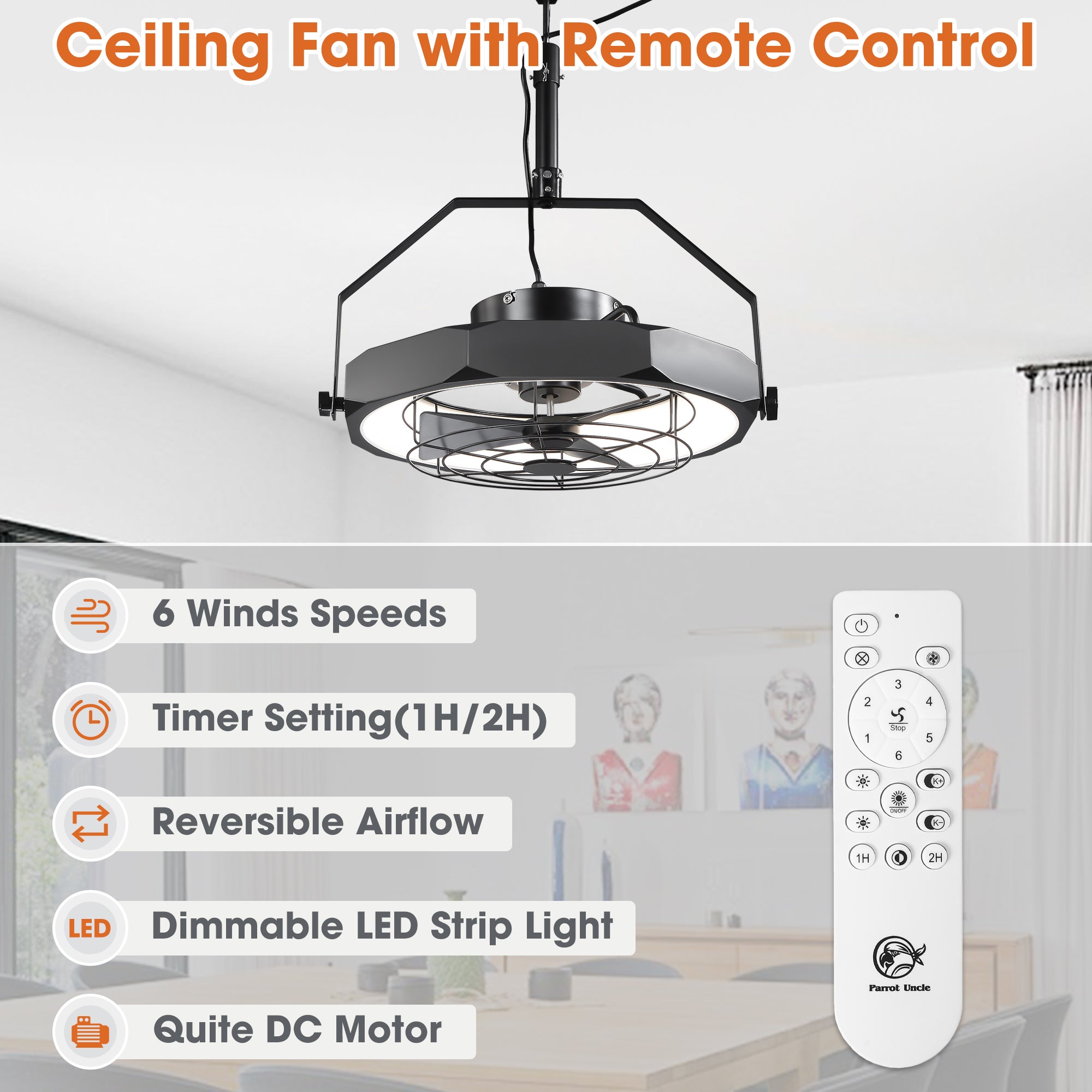 20 Inch Doris Downrod Fan Wall Mount Fan with LED Light and Remote Control