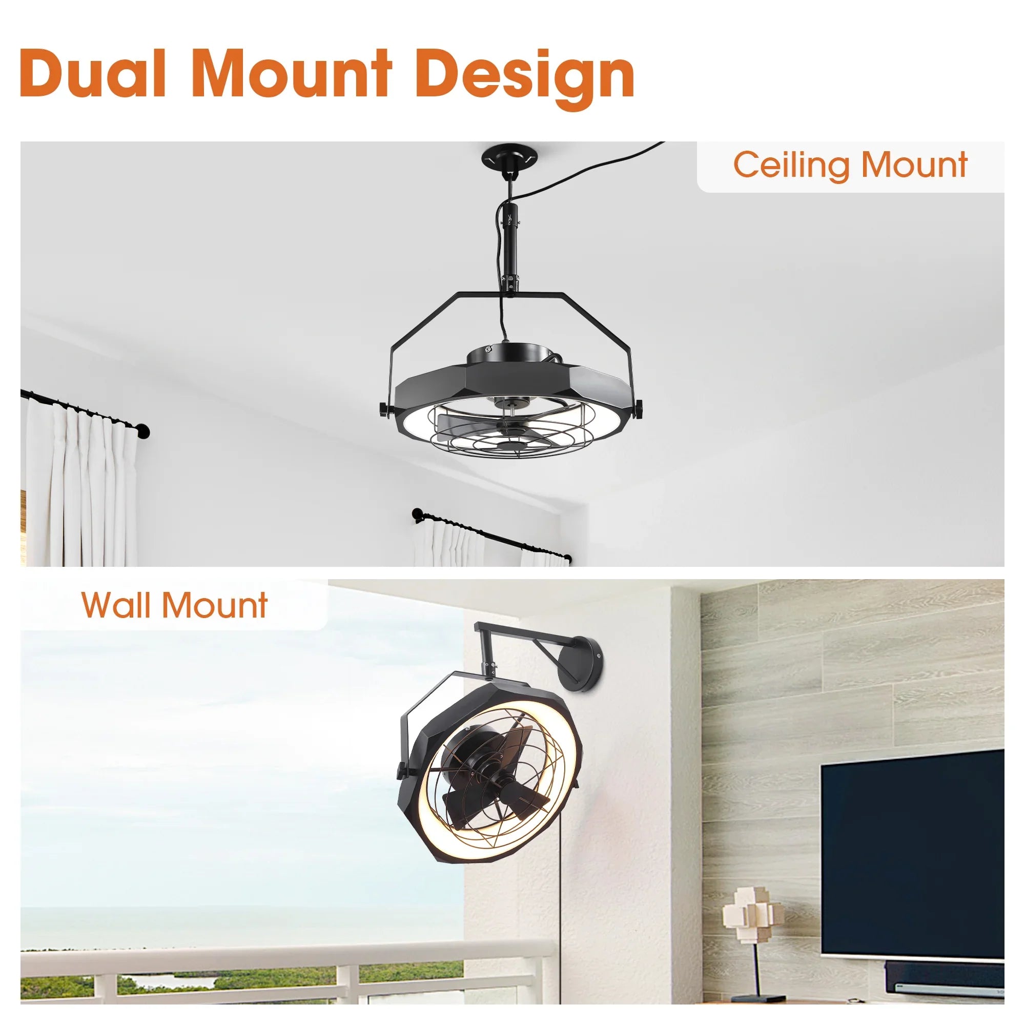 20 Inch Doris Downrod Fan Wall Mount Fan with LED Light and Remote Control