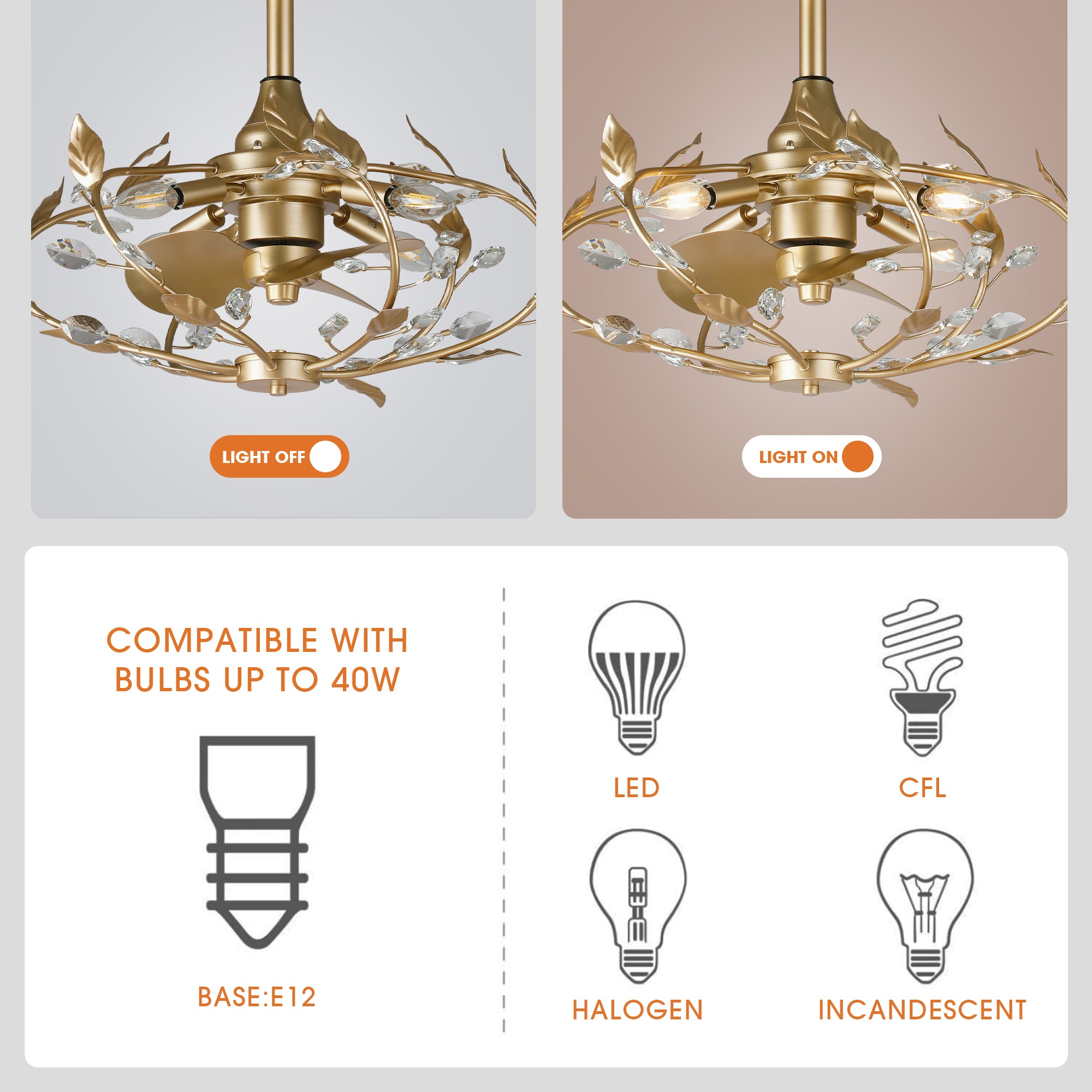 24 Inch Alexia Golden Crystal Ornament Fandelier with Remote Control