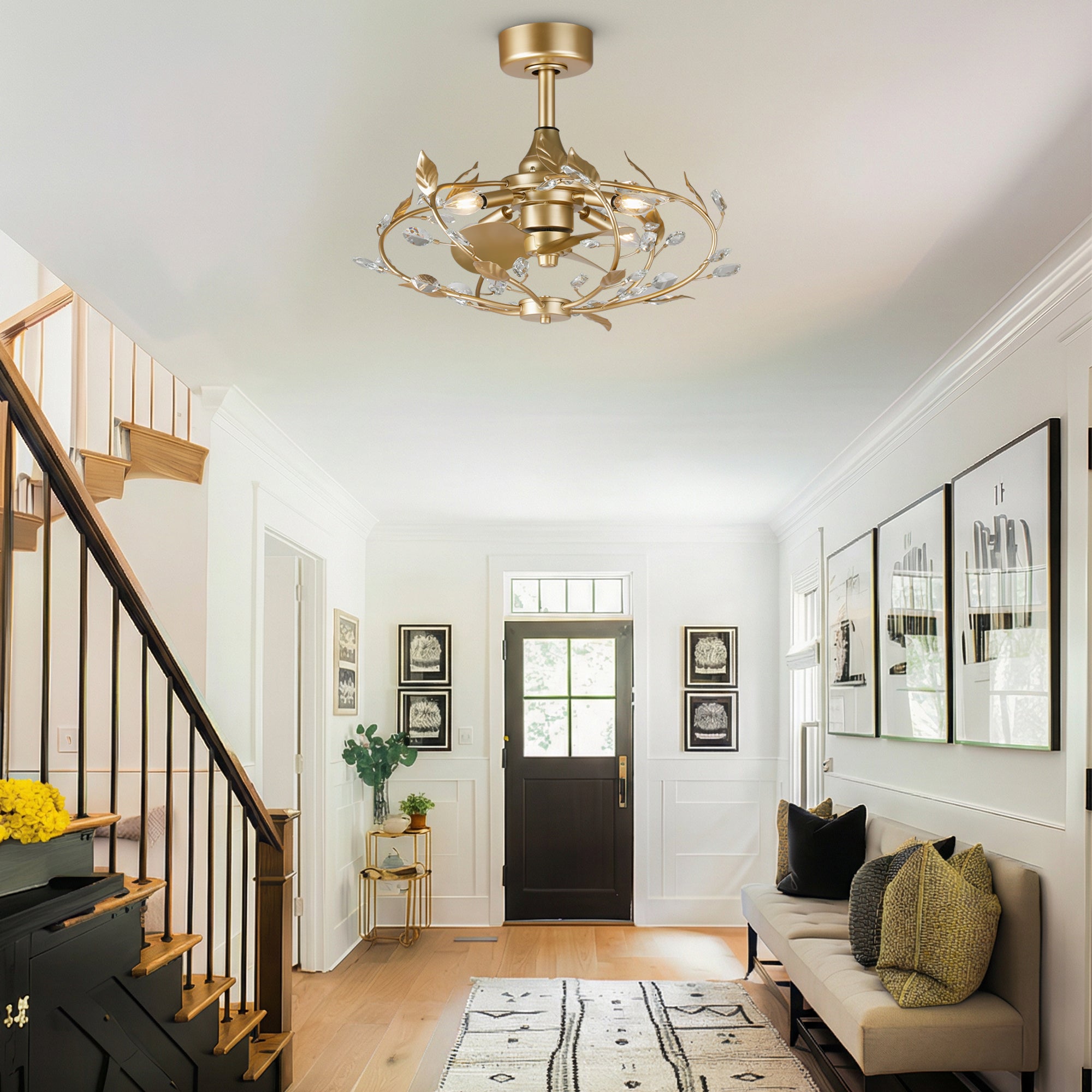 24 Inch Alexia Golden Crystal Ornament Fandelier with Remote Control