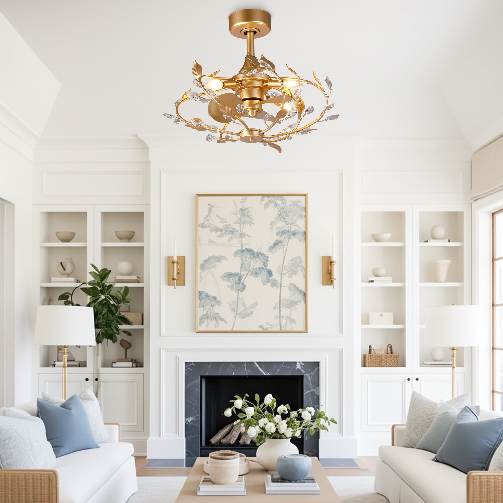 24 Inch Alexia Golden Crystal Ornament Fandelier with Remote Control