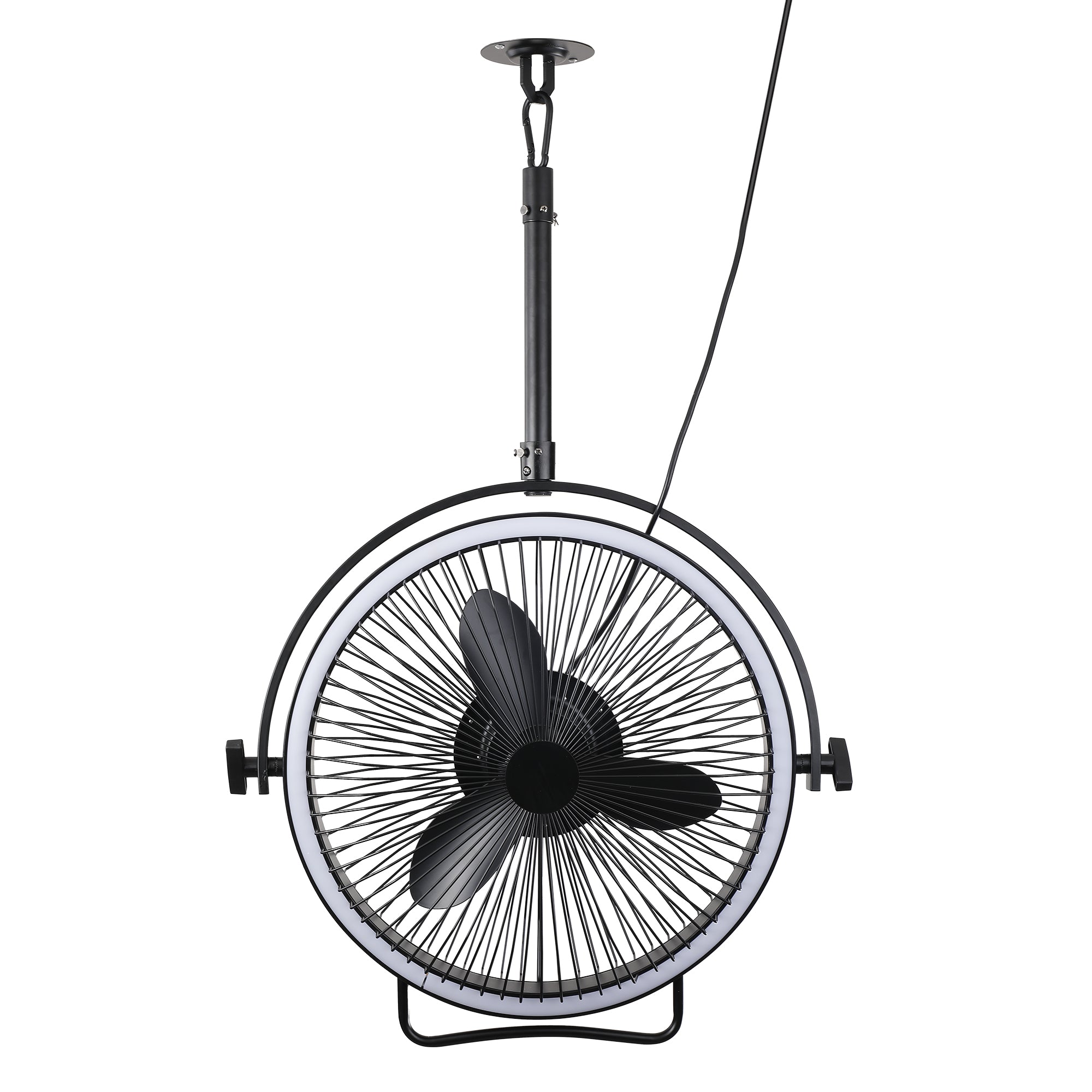 20 Inch Black Industrial Rotatable LED Downrod Fan Floor Fan with Remote Control