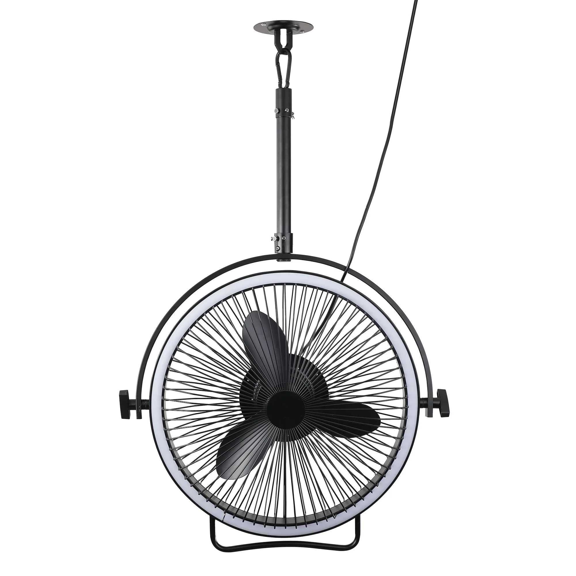 20 Inch Black Industrial Rotatable LED Downrod Fan Floor Fan with Remote Control