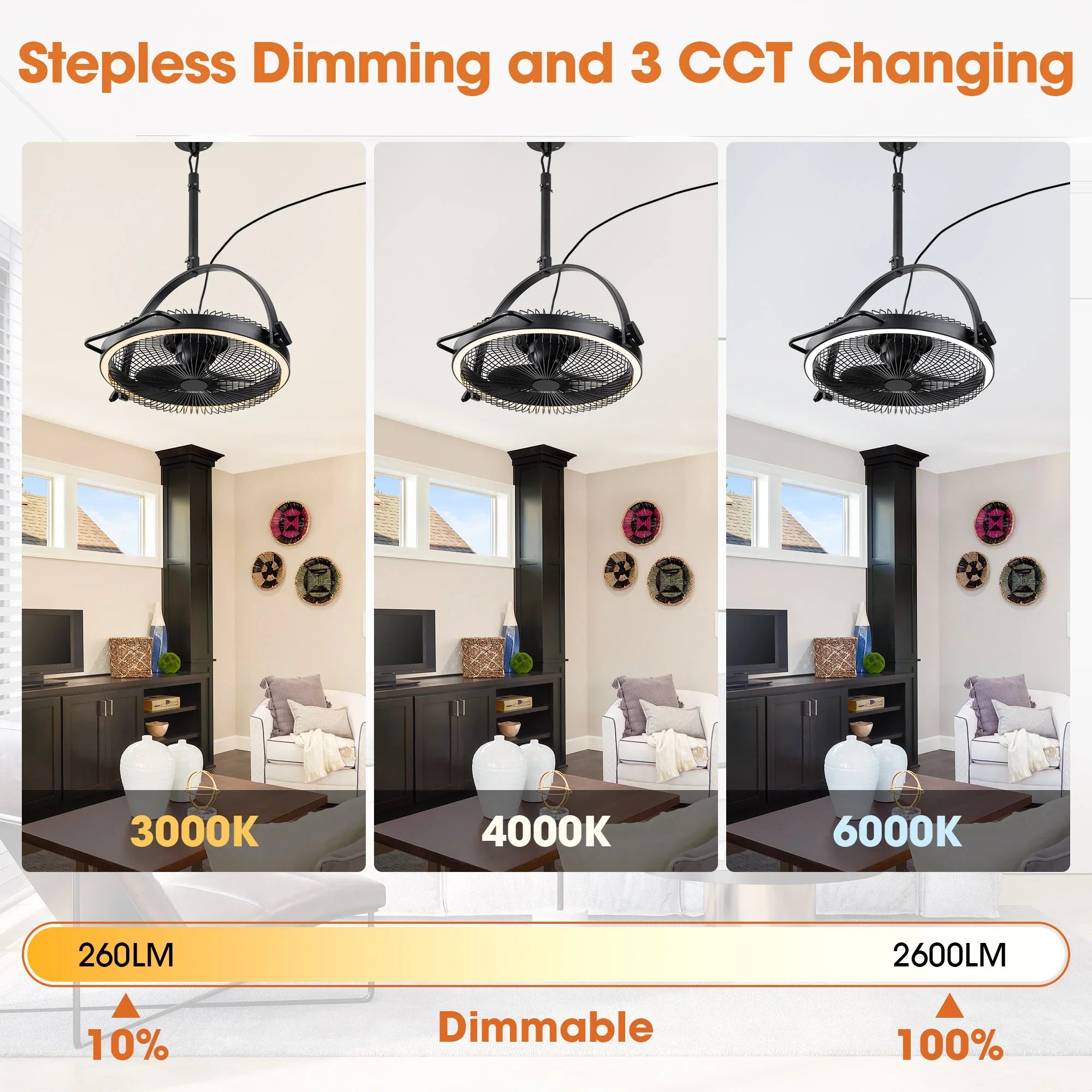 20 Inch Black Industrial Rotatable LED Downrod Fan Floor Fan with Remote Control