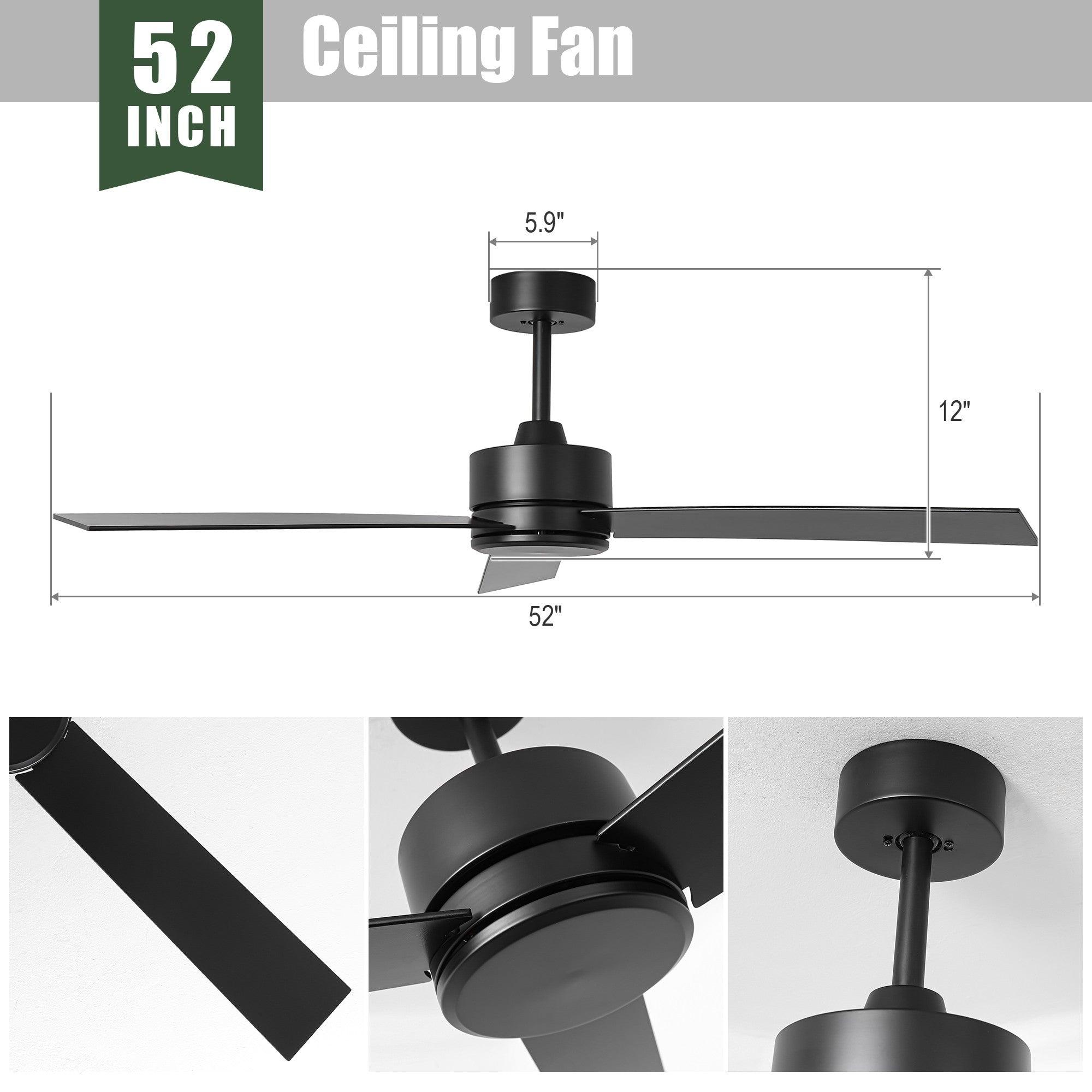 52" DC Motor 3 Blades Modern Downrod Mount Ceiling Fan