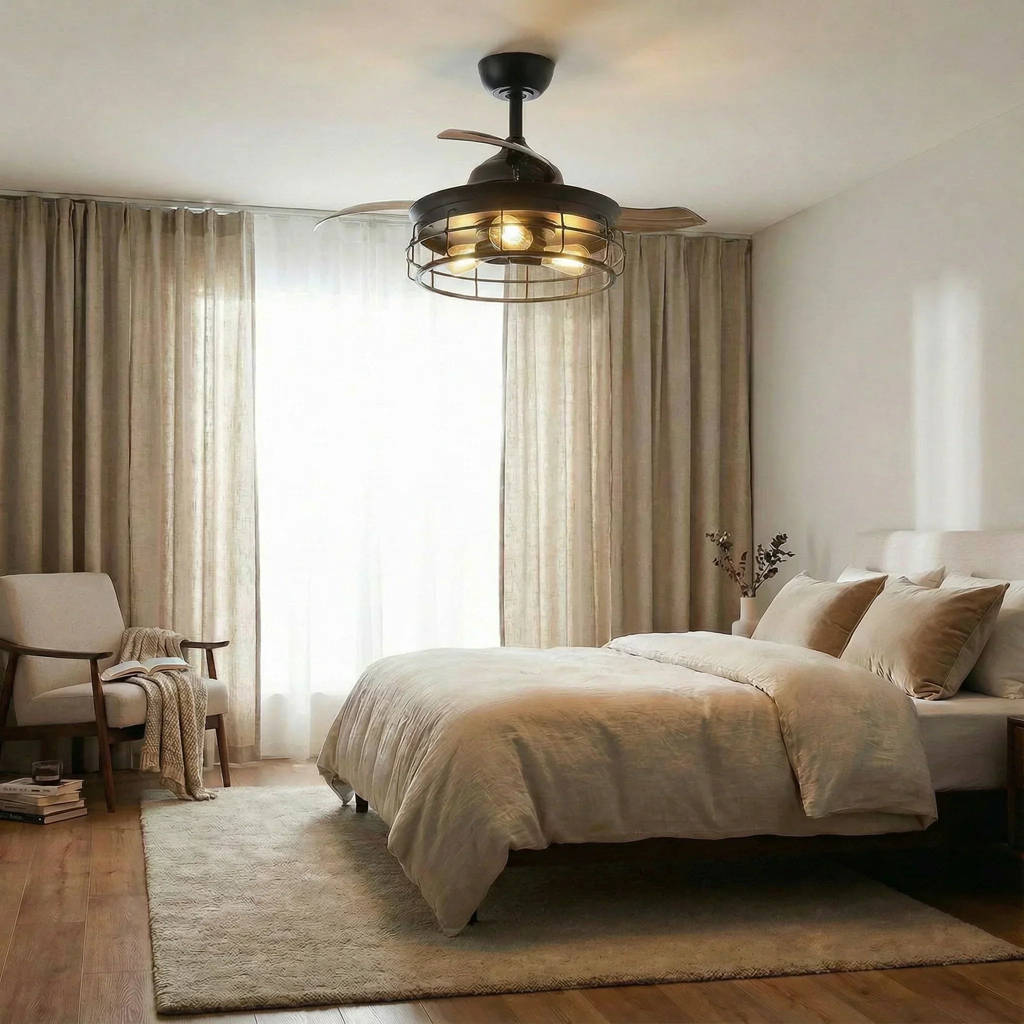 36" Pickett Industrial Downrod Mount Ceiling Fan with Lighting and Remote Control