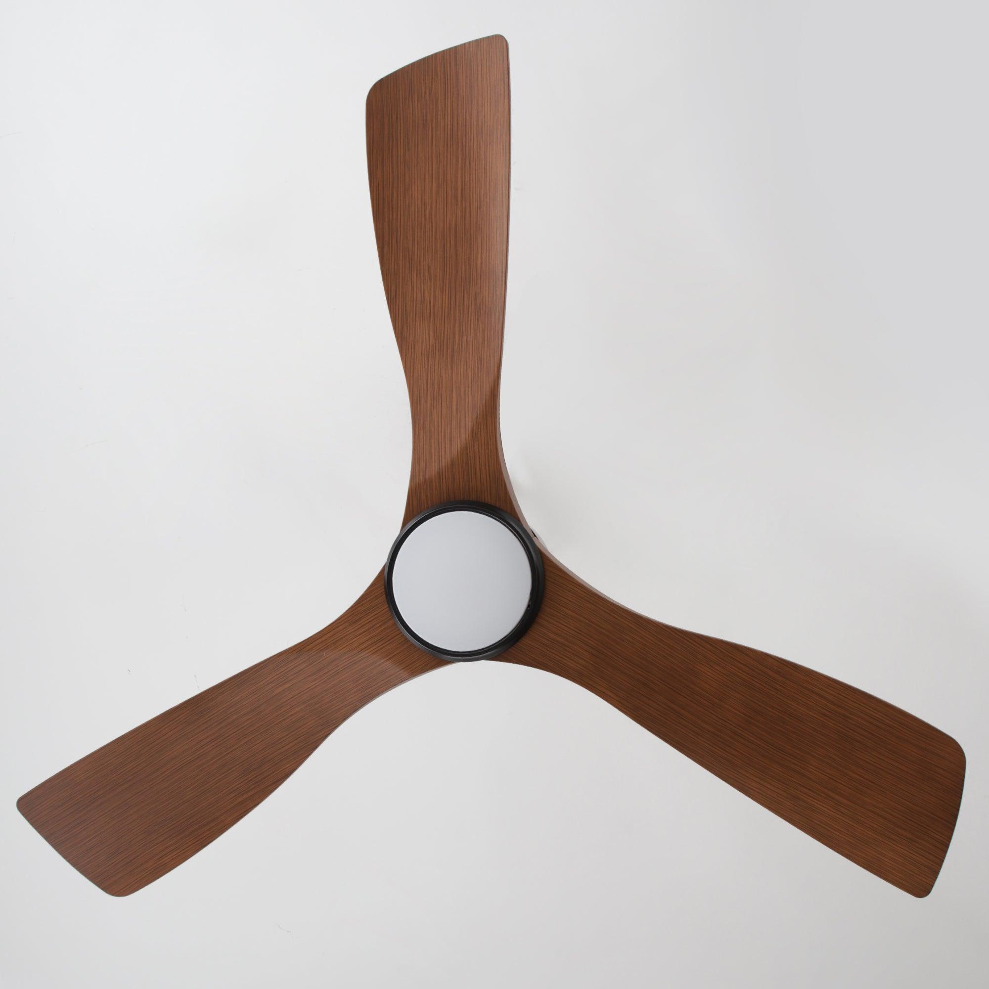 Ventilador de techo Dniester de 42 pulgadas IP65 para exteriores con motor de CC, moderno, con hebilla colgante y varilla bajante, color negro, con luz