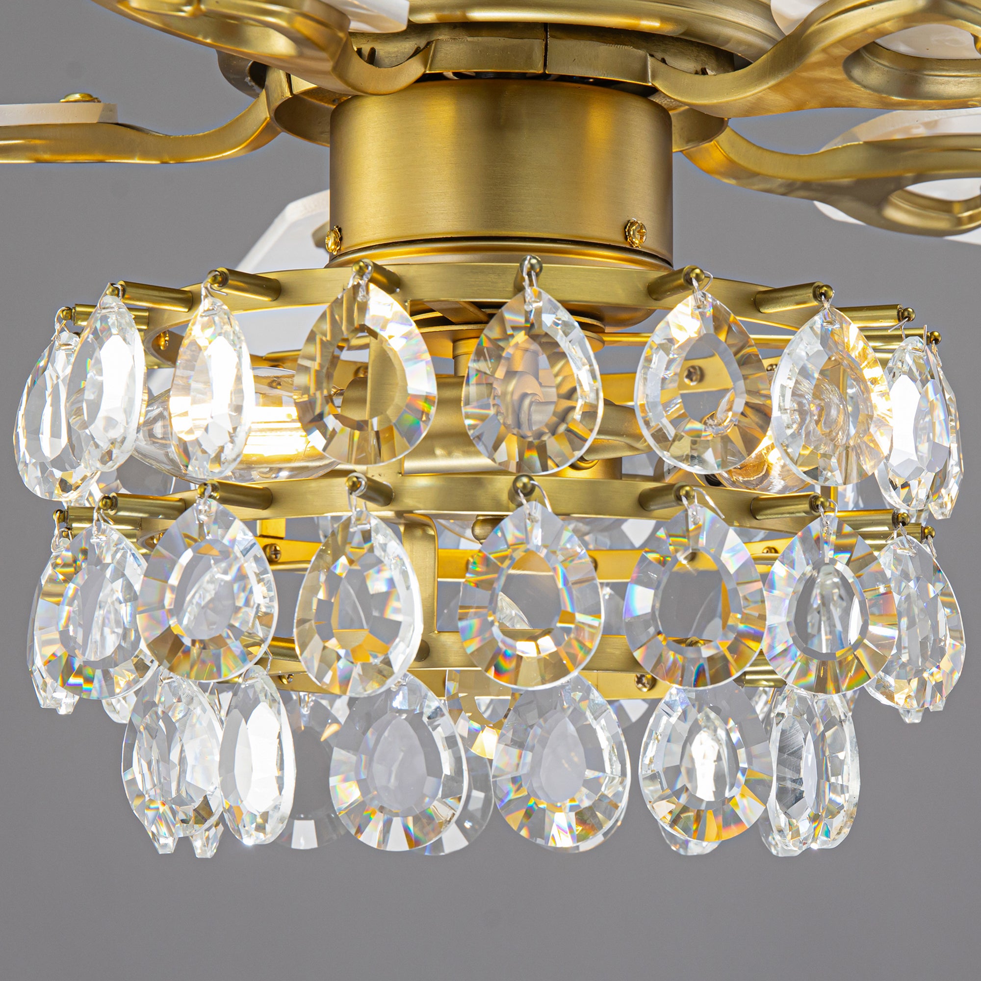 48 Inch Soft Brass Crystal Ornament Flush Mount Ceiling Fan with Light and Remote Control