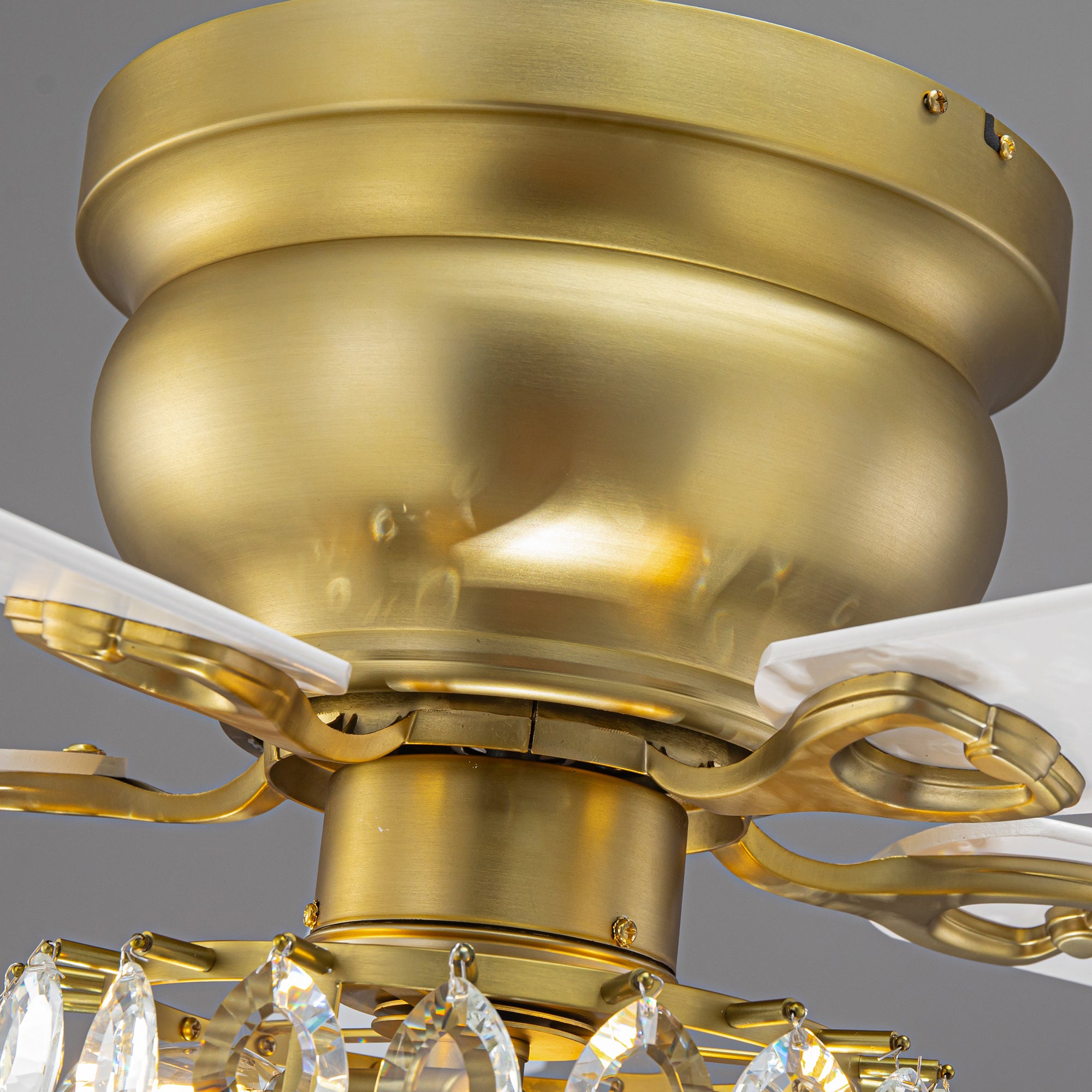 48 Inch Soft Brass Crystal Ornament Flush Mount Ceiling Fan with Light and Remote Control