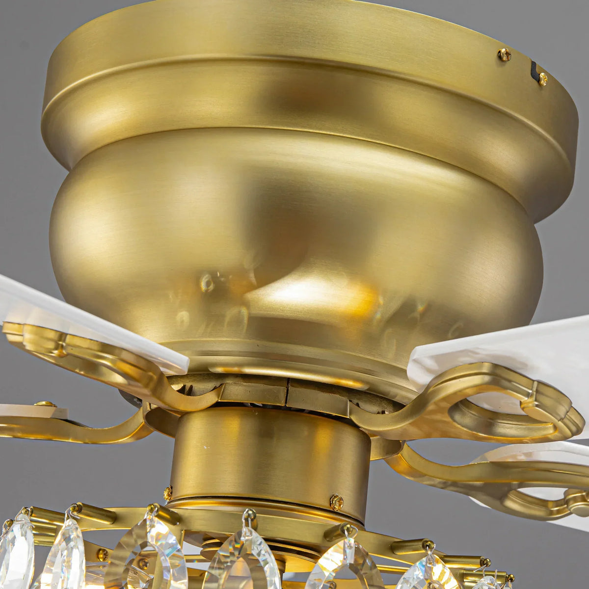 48 Inch Soft Brass Crystal Ornament Flush Mount Ceiling Fan with Light and Remote Control