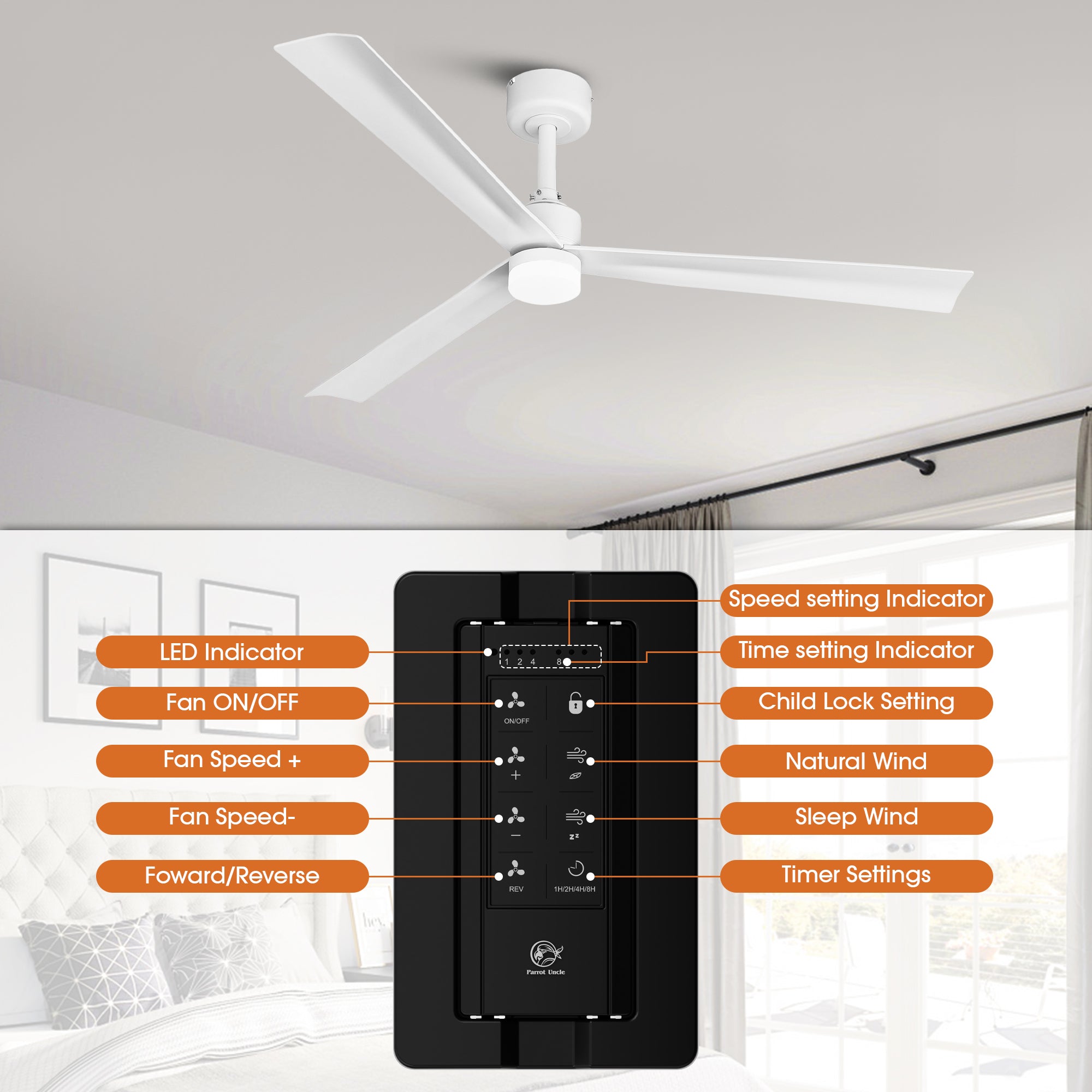 50 Inch Rae Modern Downrod Mount LED Ceiling Fan with Remote Control
