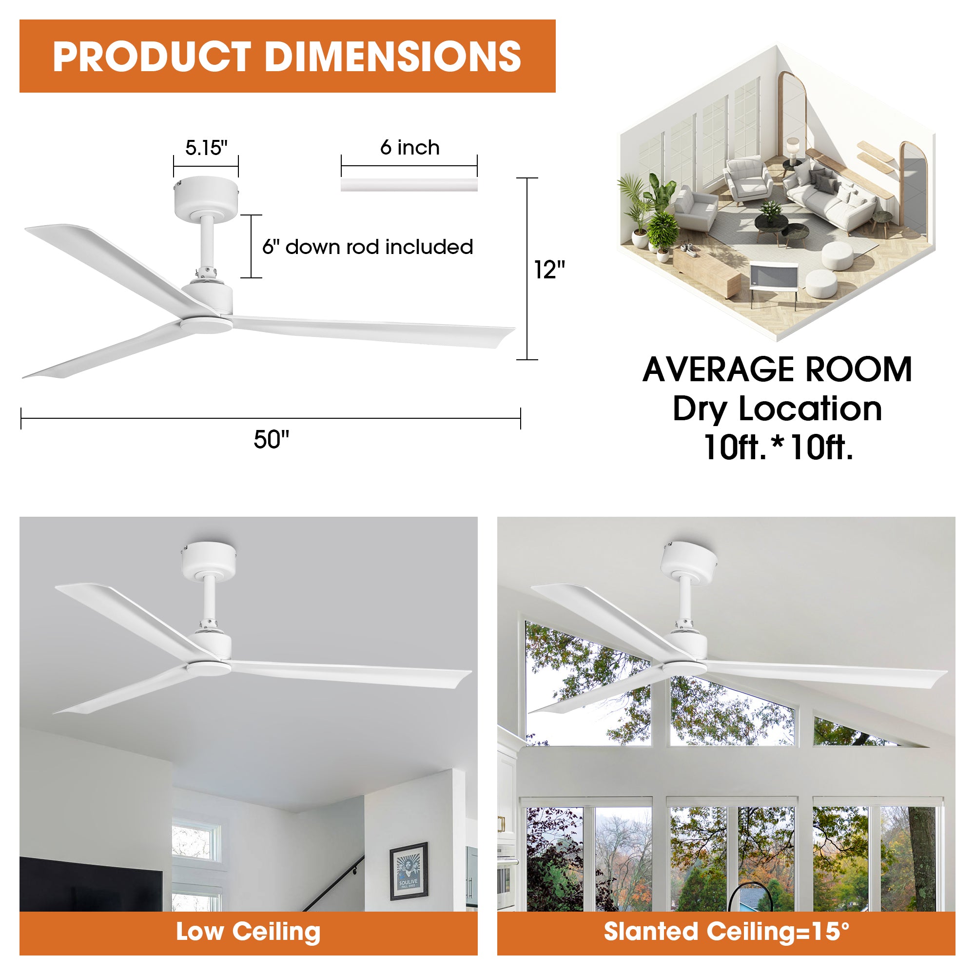 50 Inch Erica Modern Downrod Mount Ceiling Fan with Remote Control