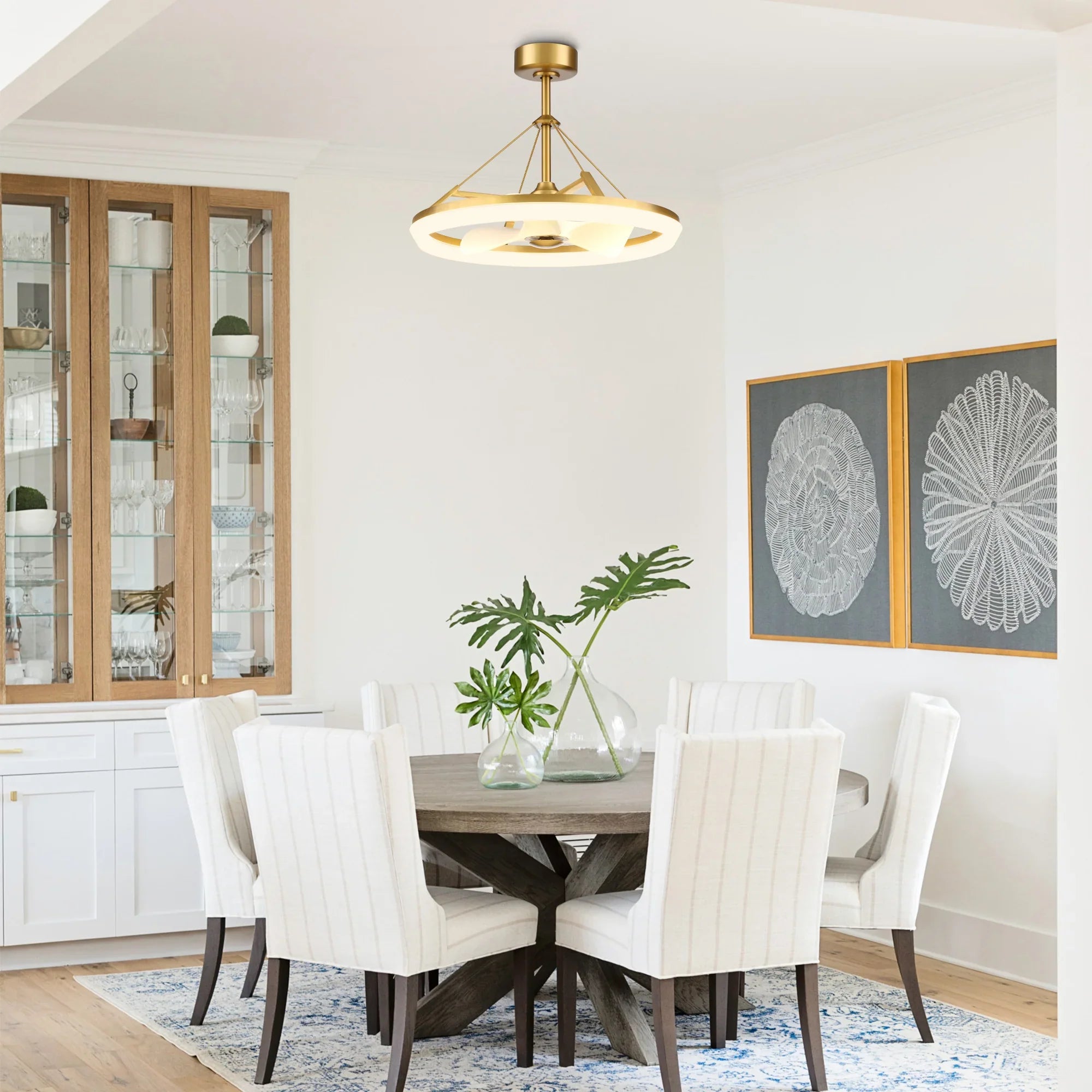 30 Inch Mona Golden Downrod Mount Fandelier with Remote Control