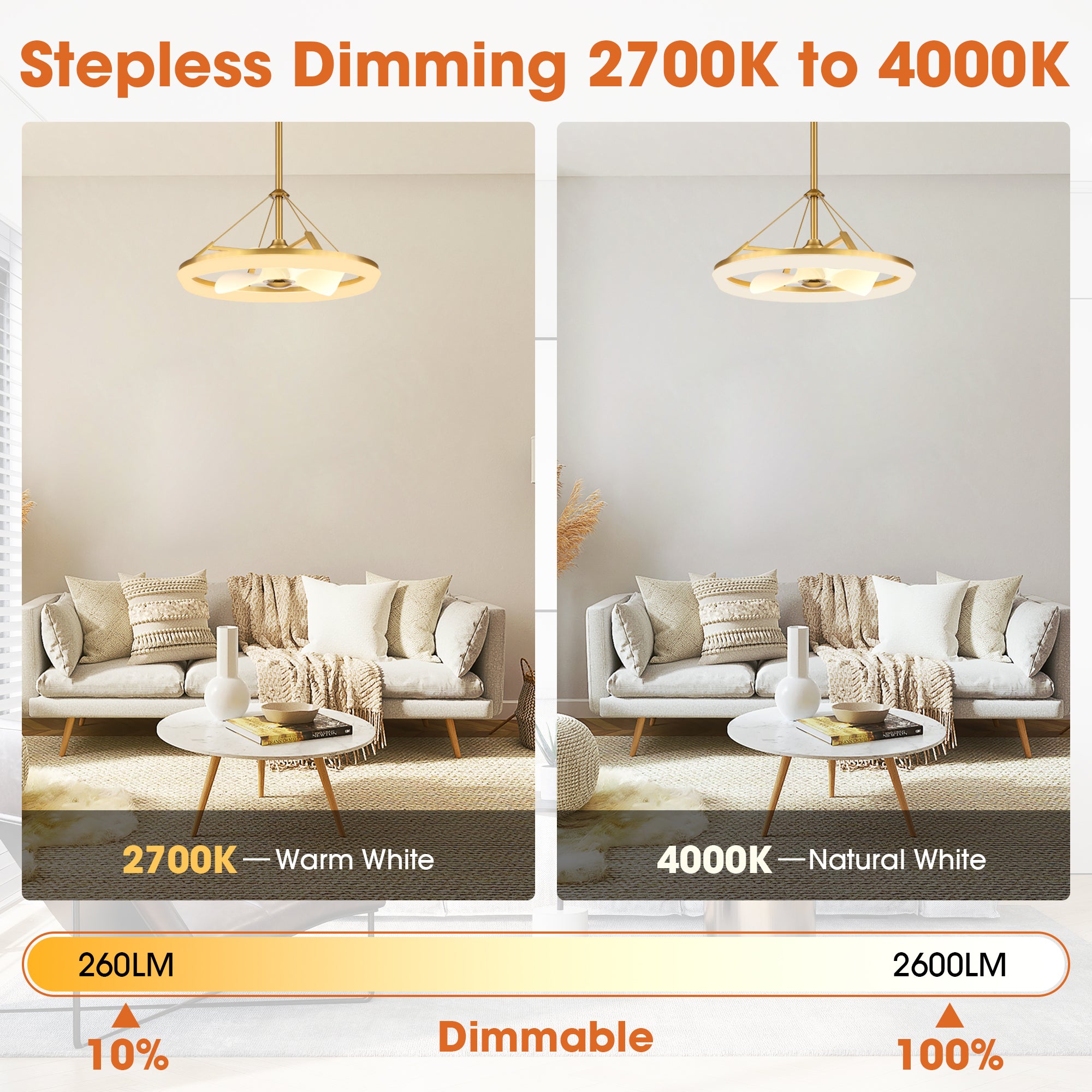 30 Inch Mona Golden Downrod Mount Fandelier with Remote Control