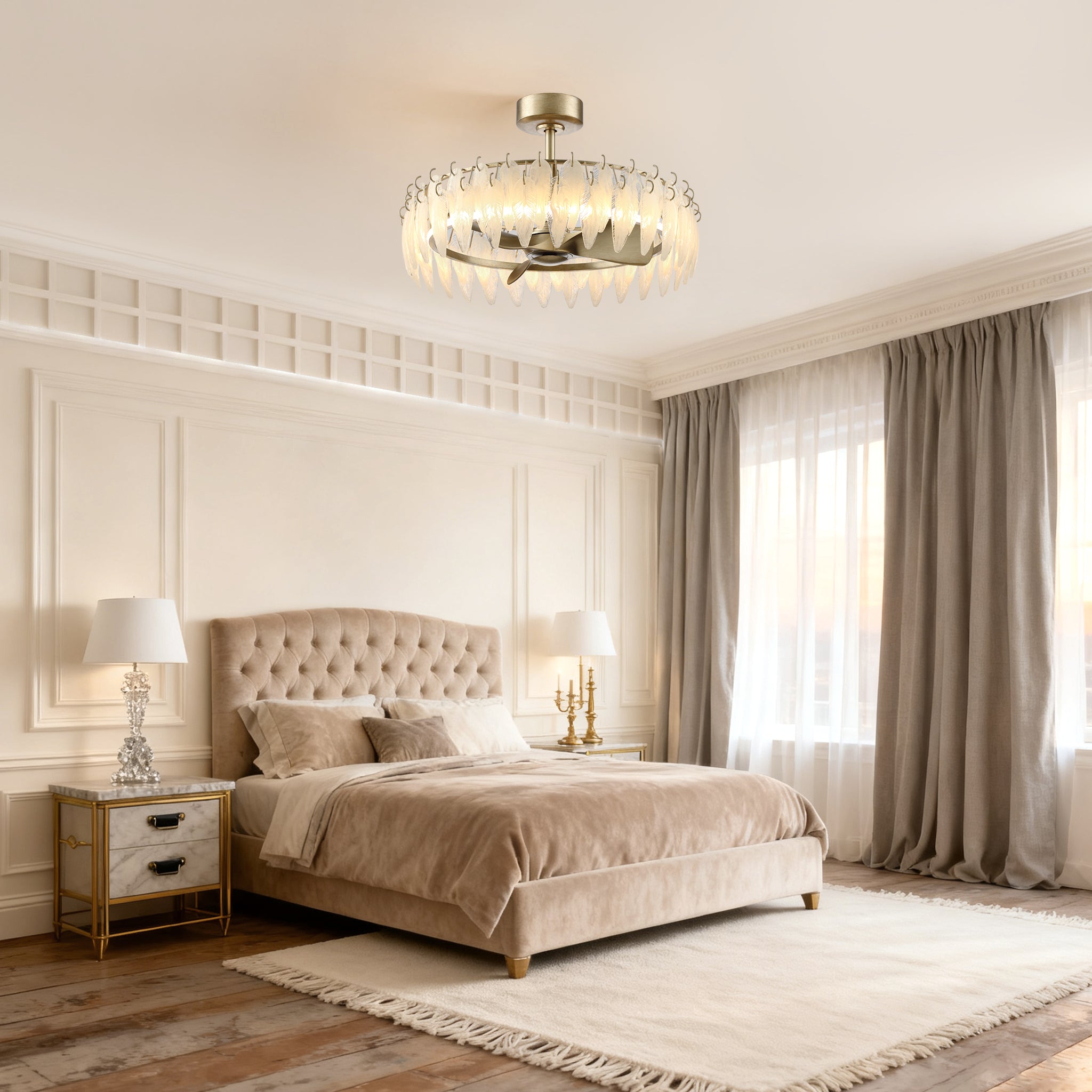 32 Inch Ogden Antique Silver Luxury Fandelier with Light and Remote Control