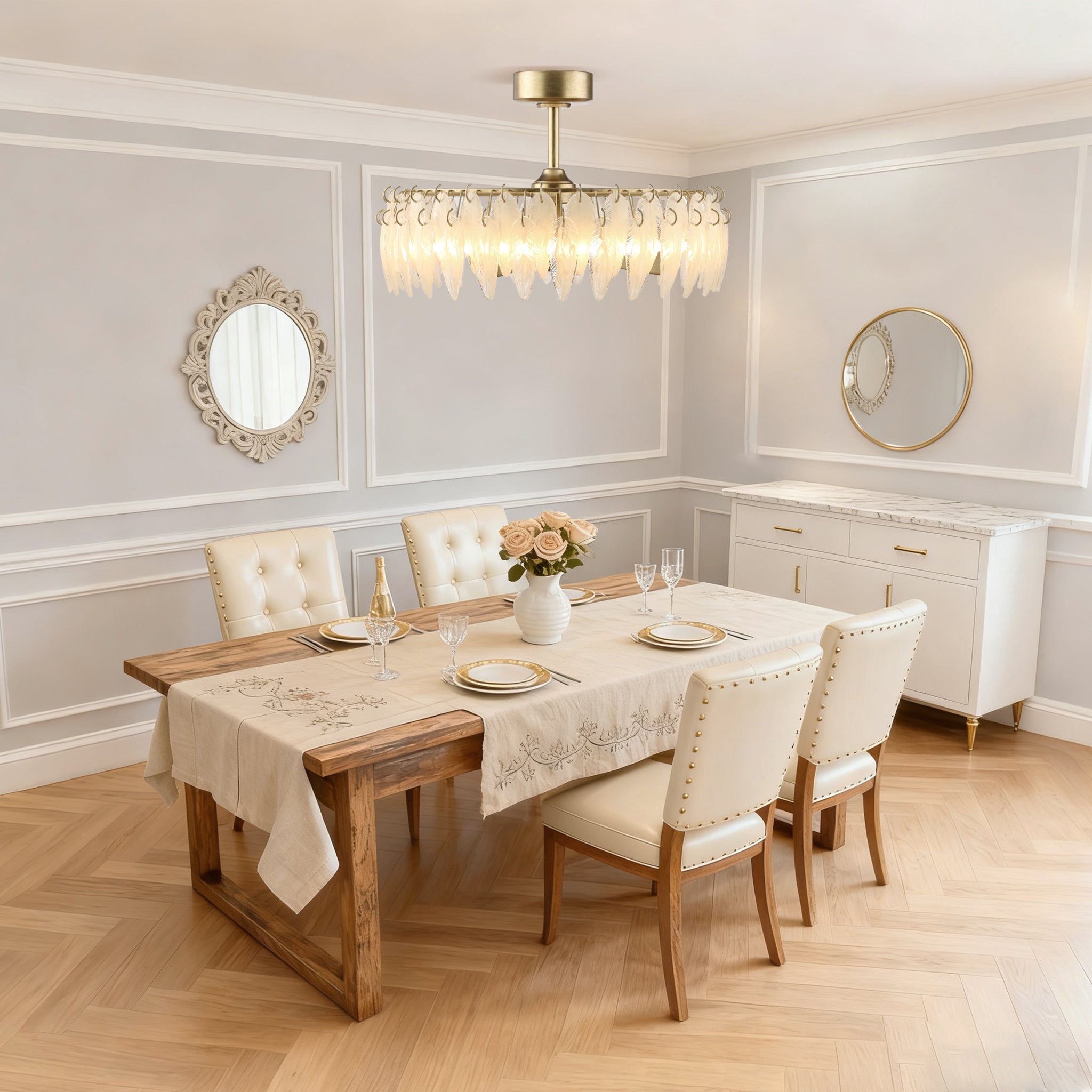 32 Inch Ogden Antique Silver Luxury Fandelier with Light and Remote Control