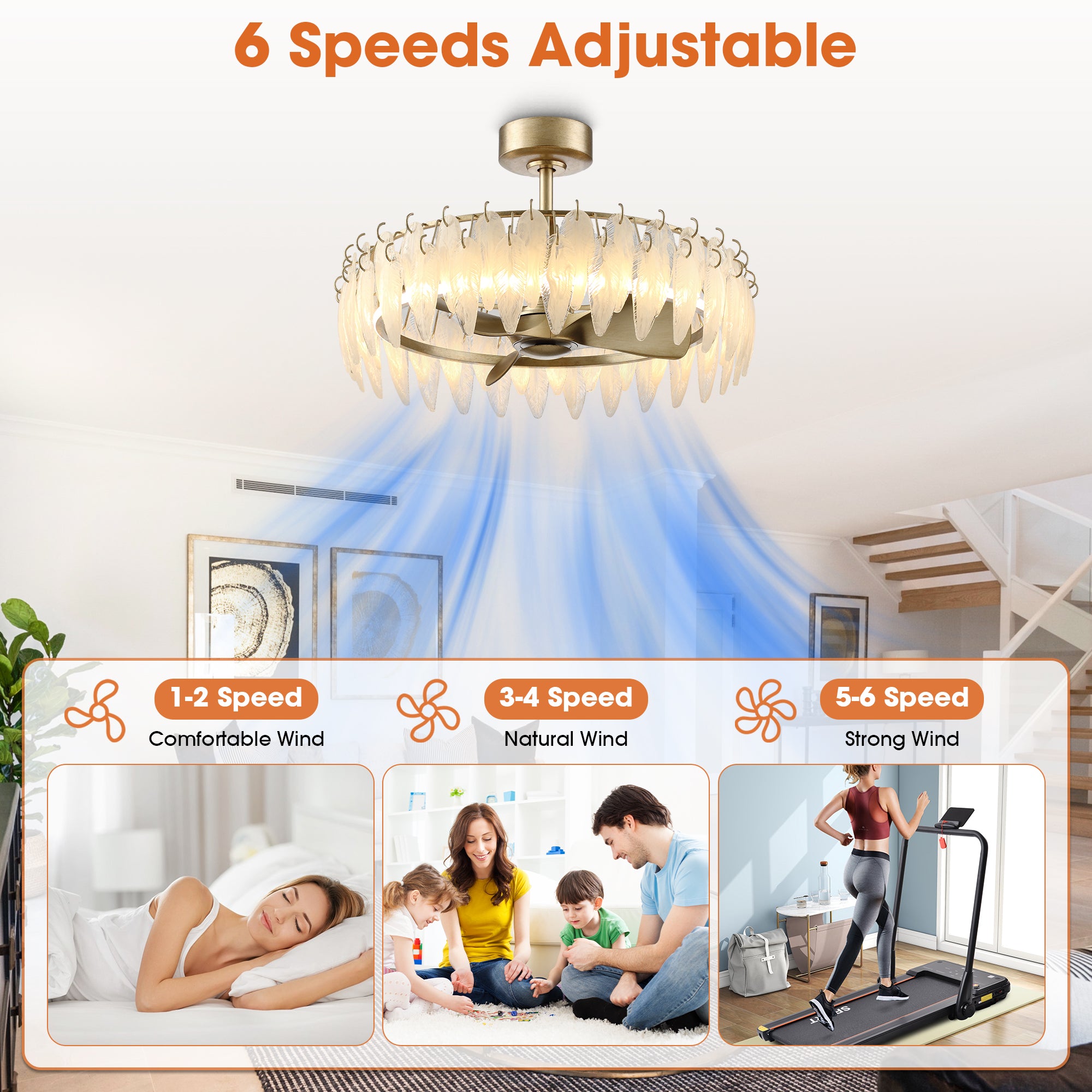 32 Inch Ogden Antique Silver Luxury Fandelier with Light and Remote Control