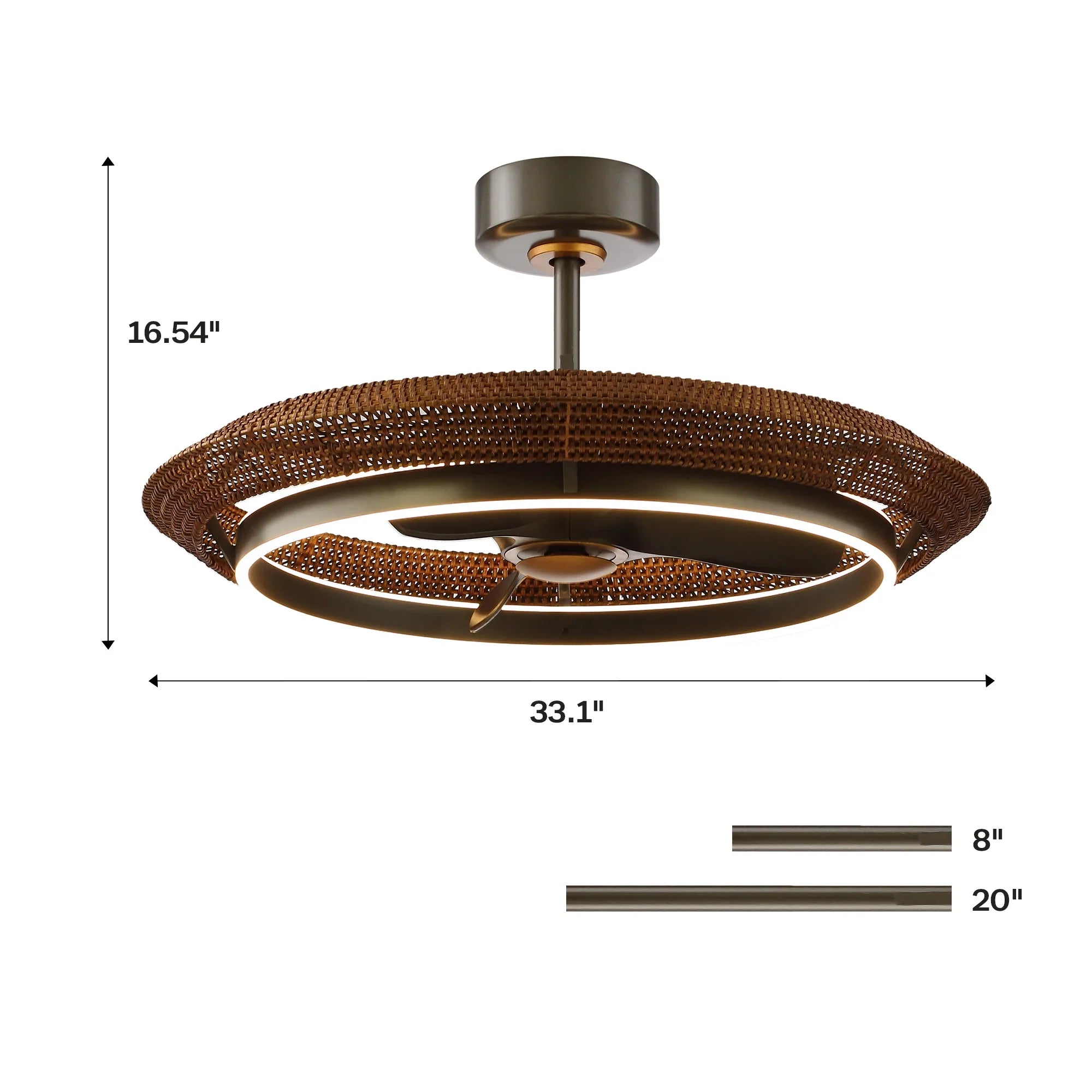 33 Inch Elijah Black-Charcoal Gray Luxury Fandelier with Light and Remote Control