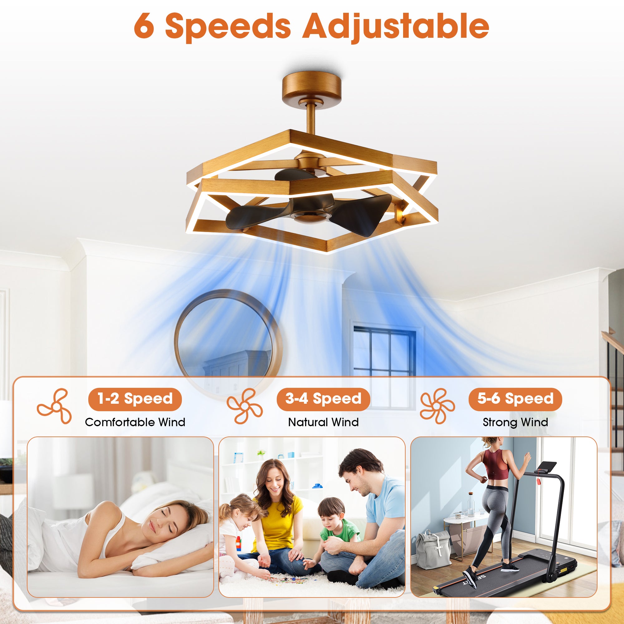 31 Inch Willie Antique Golden Luxury Fandelier with Light and Remote Control