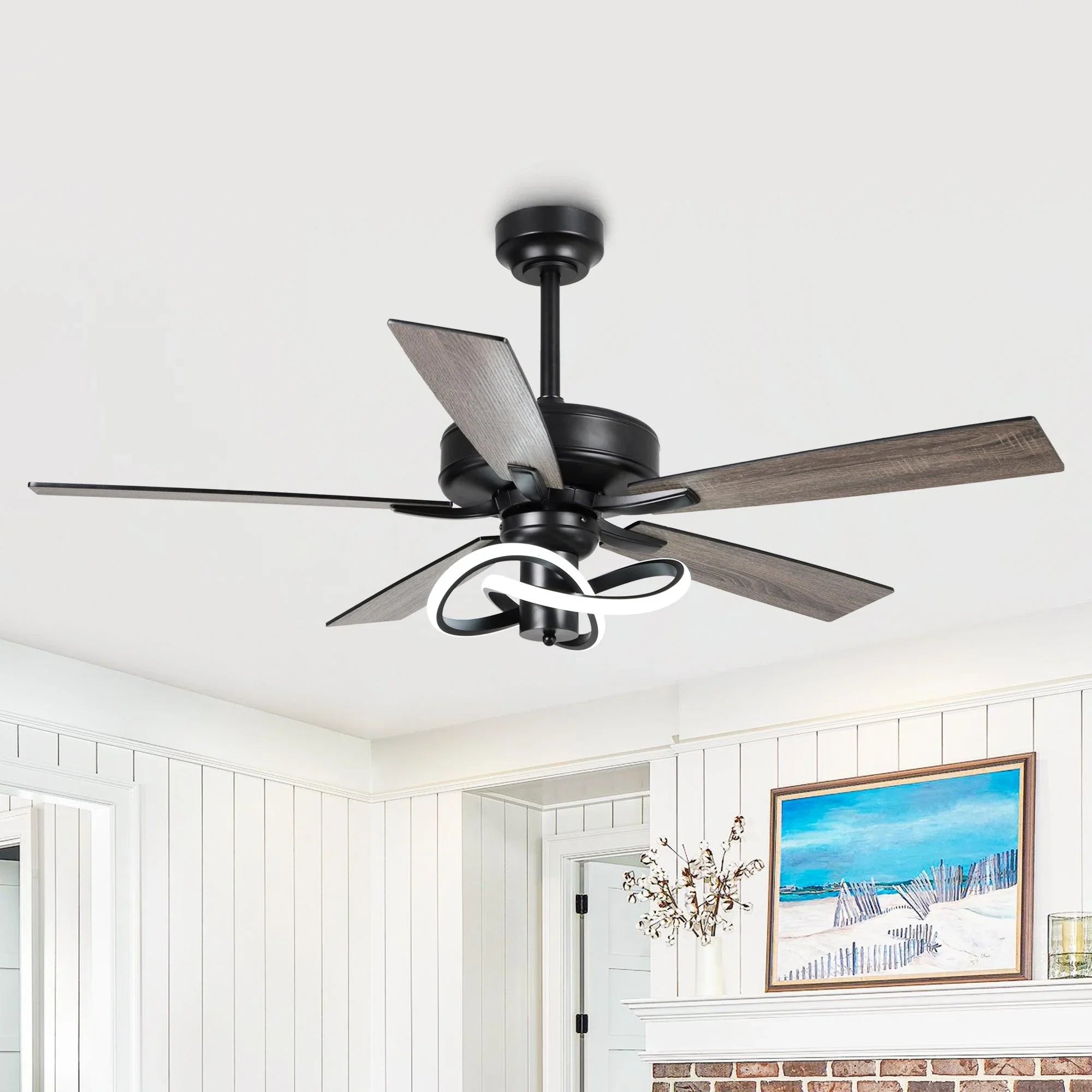 52 Inch Oregon DC Motor Modern Downrod Ceiling Fan with LED Light