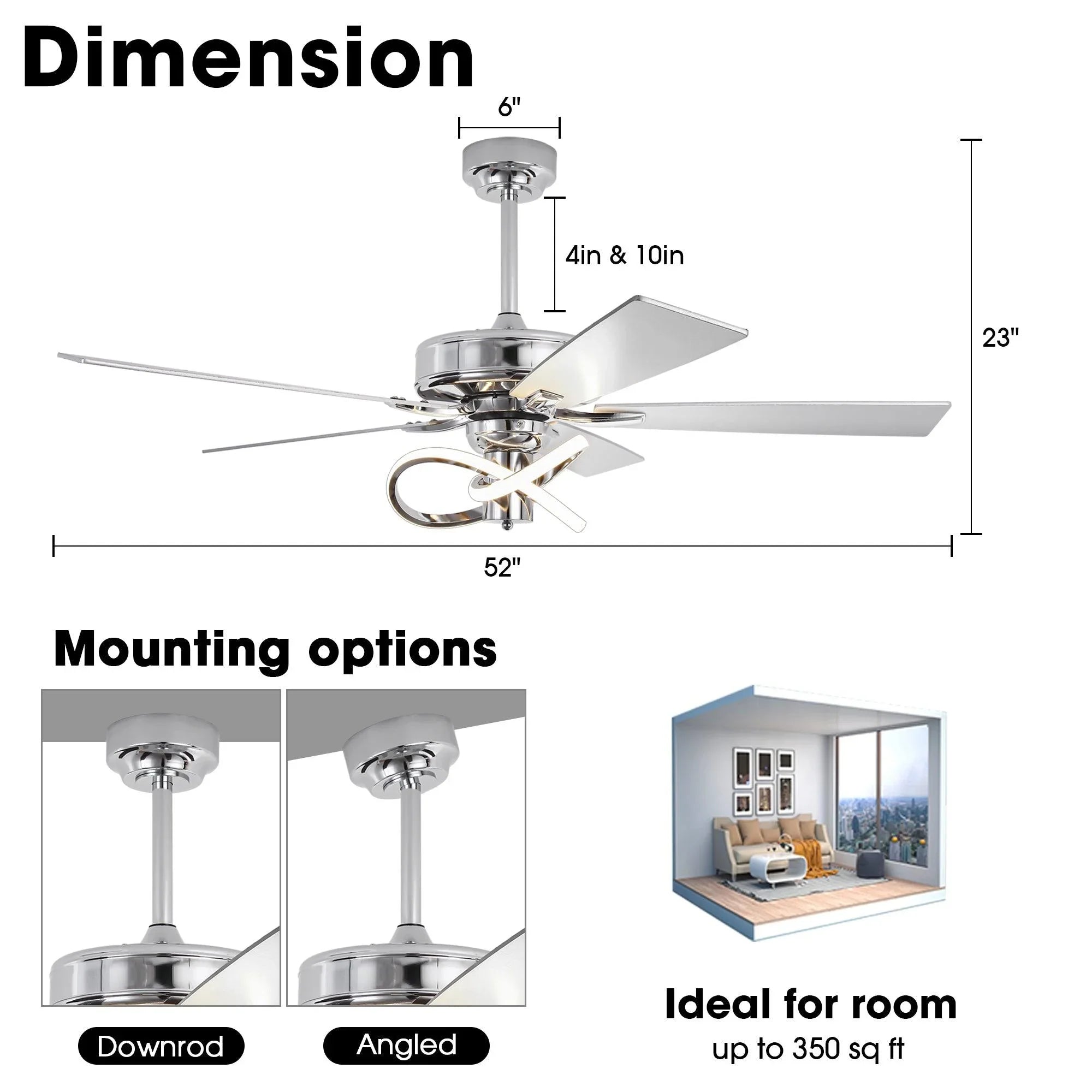 52 Inch Oregon DC Motor Modern Downrod Ceiling Fan with LED Light