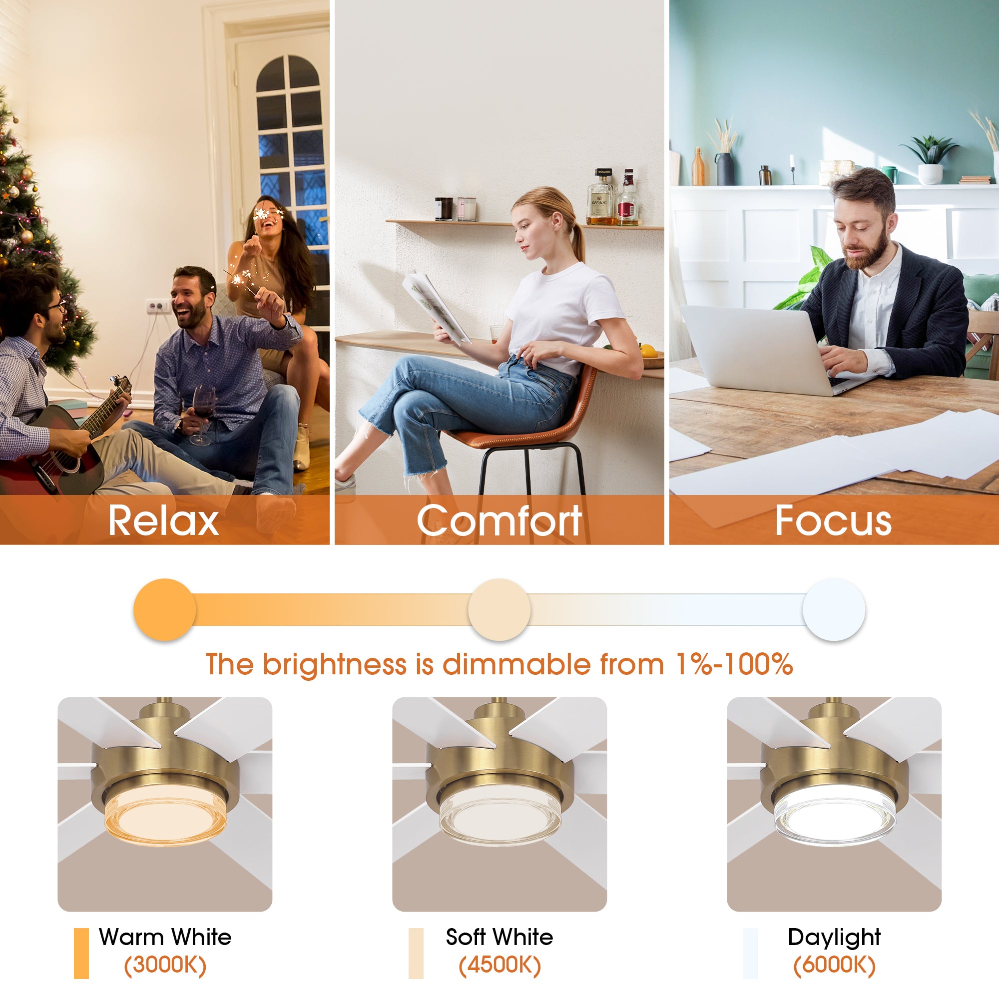 54 Inch Kama Modern Downrod Mount Ceiling Fan with Remote Control and LED Light