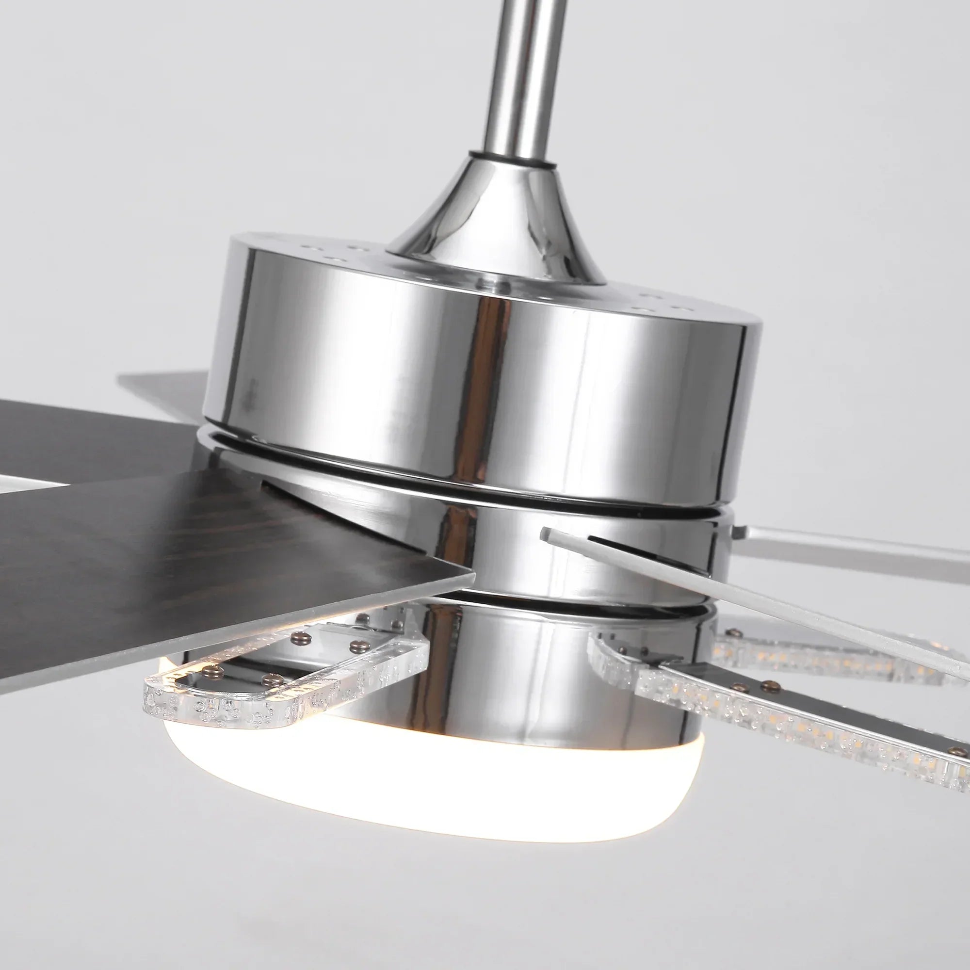 52 Inch Double-sided Blades Modern Downrod Mount Ceiling Fan with Main/Side LED Light