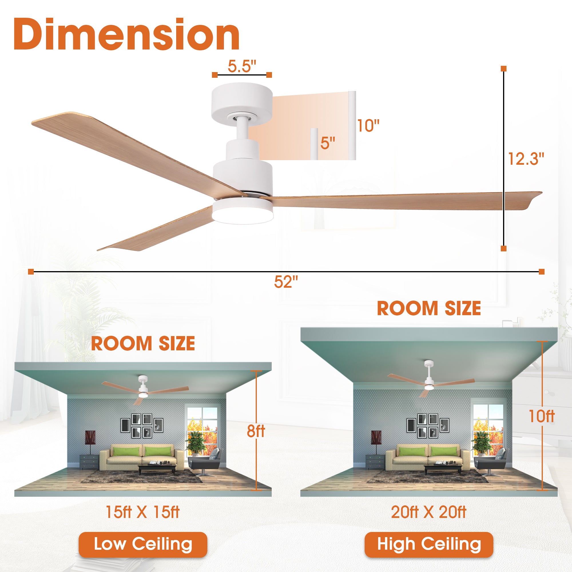 52 Inch Dinah Modern Downrod Mount Ceiling Fan with Remote Control and LED Light