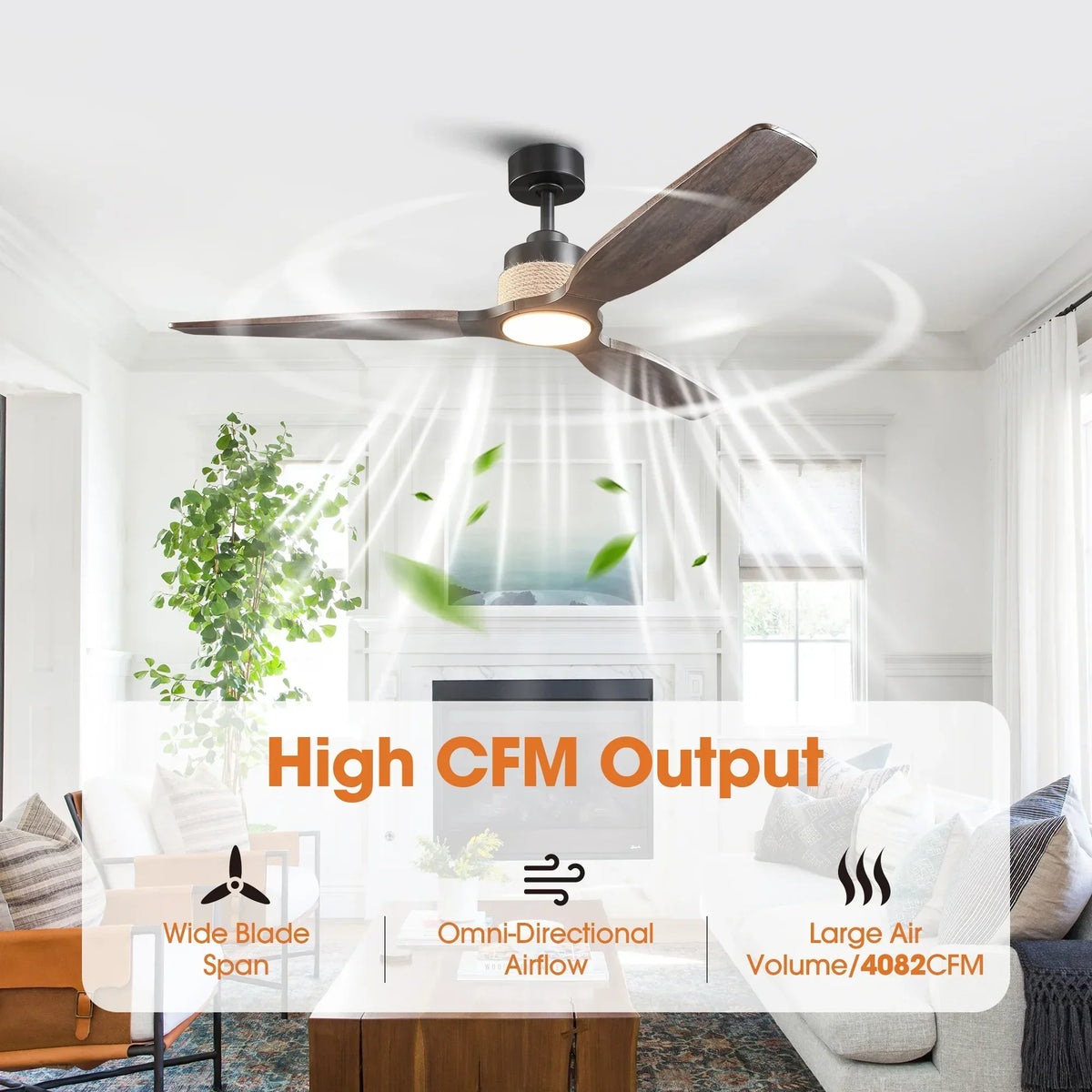 56 Inch Louise Downrod Mount LED Wood Blades Ceiling Fan with Remote Control