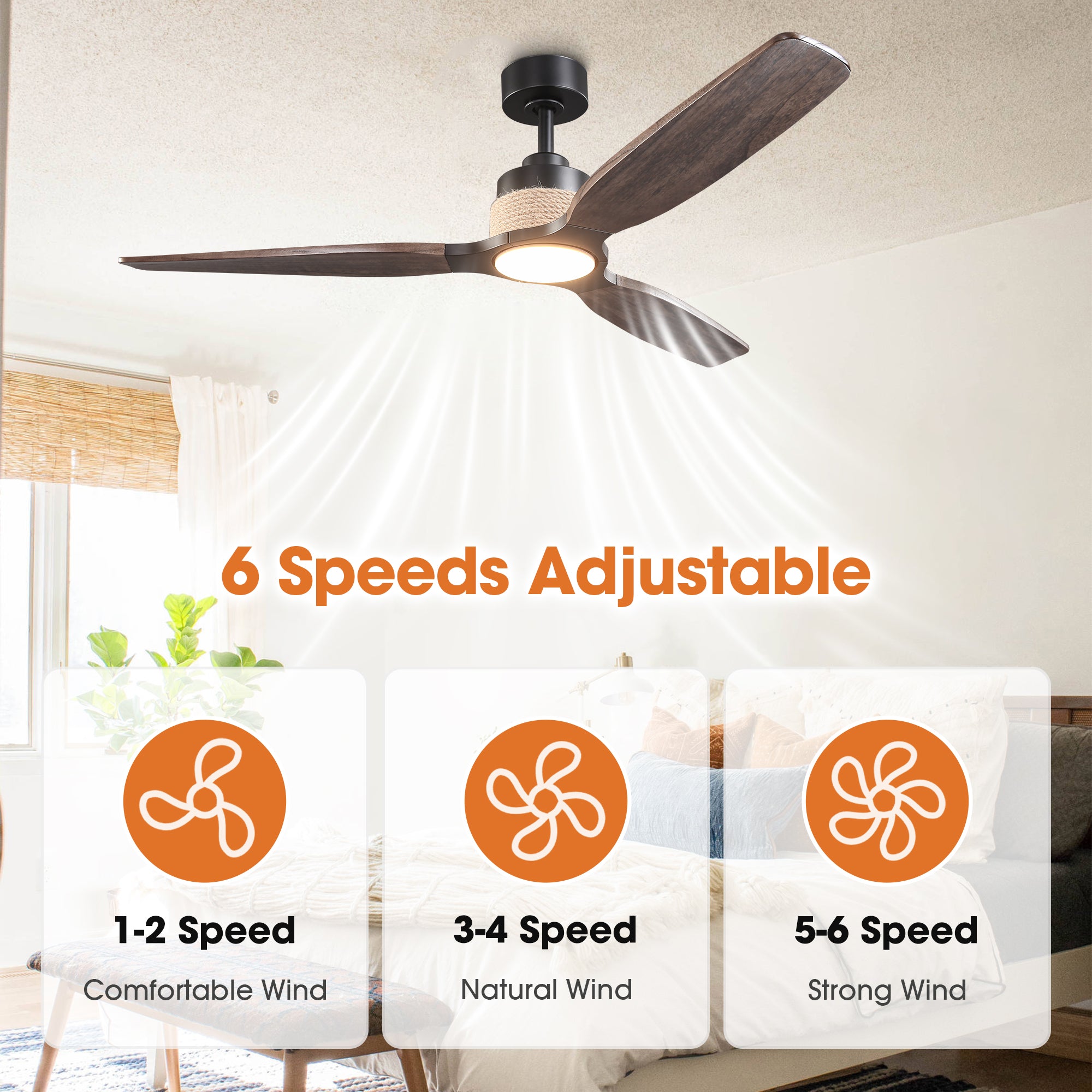 56 Inch Louise Downrod Mount LED Ceiling Fan with Remote Control