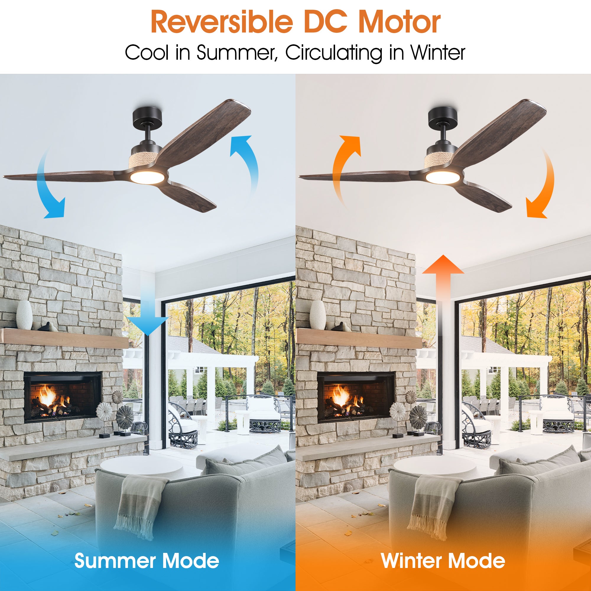 56 Inch Louise Downrod Mount LED Ceiling Fan with Remote Control