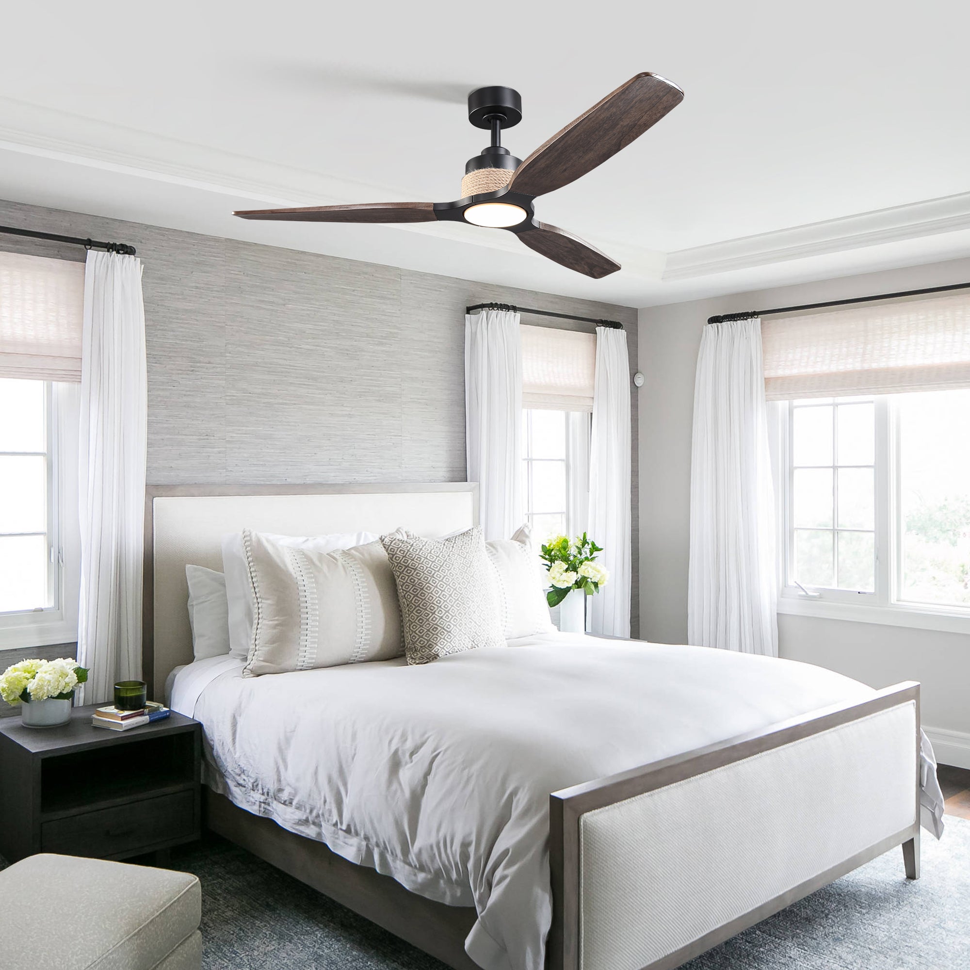 56 Inch Louise Downrod Mount LED Ceiling Fan with Remote Control