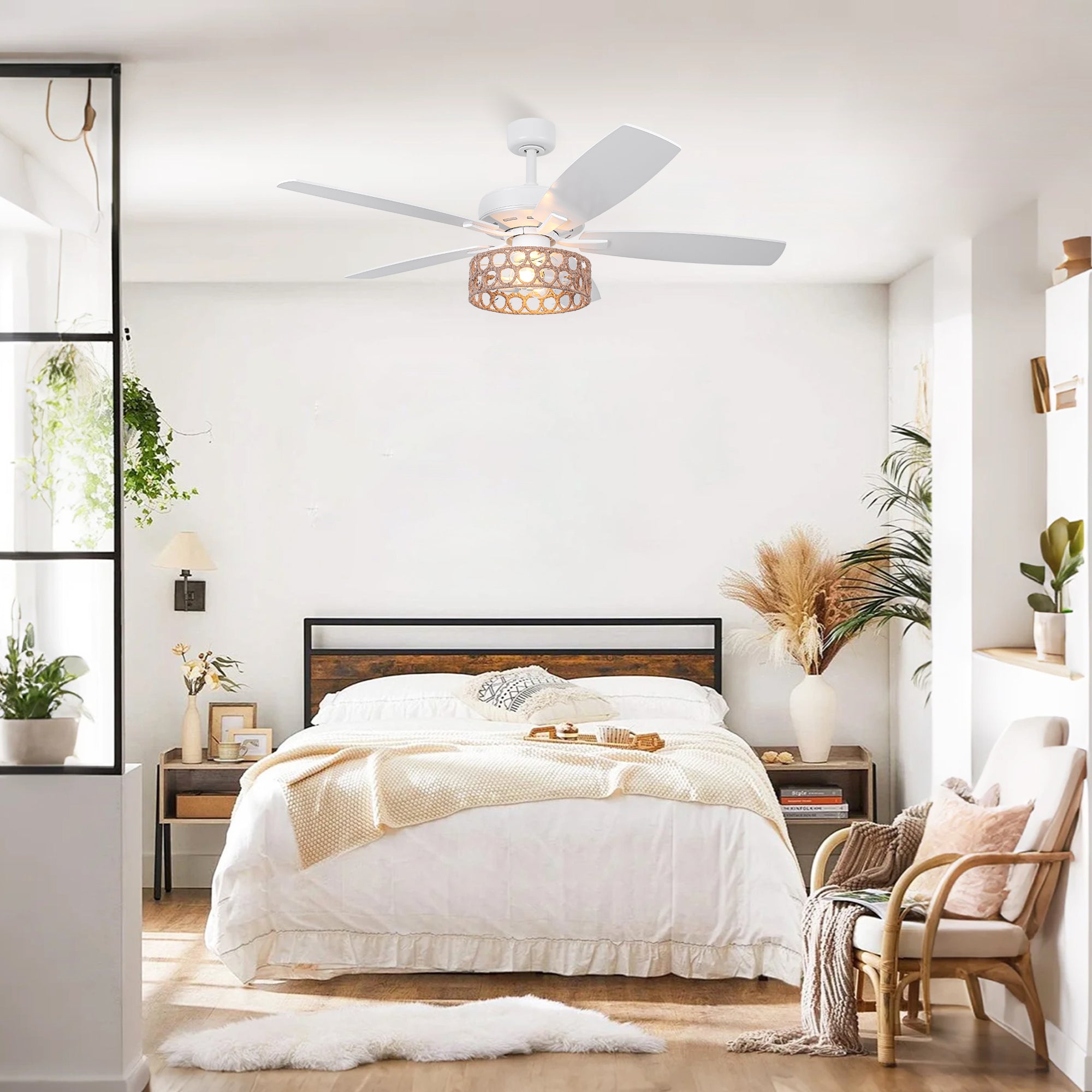 52 Inch Harriet White Farmhouse Ceiling Fan with Light and Remote Control